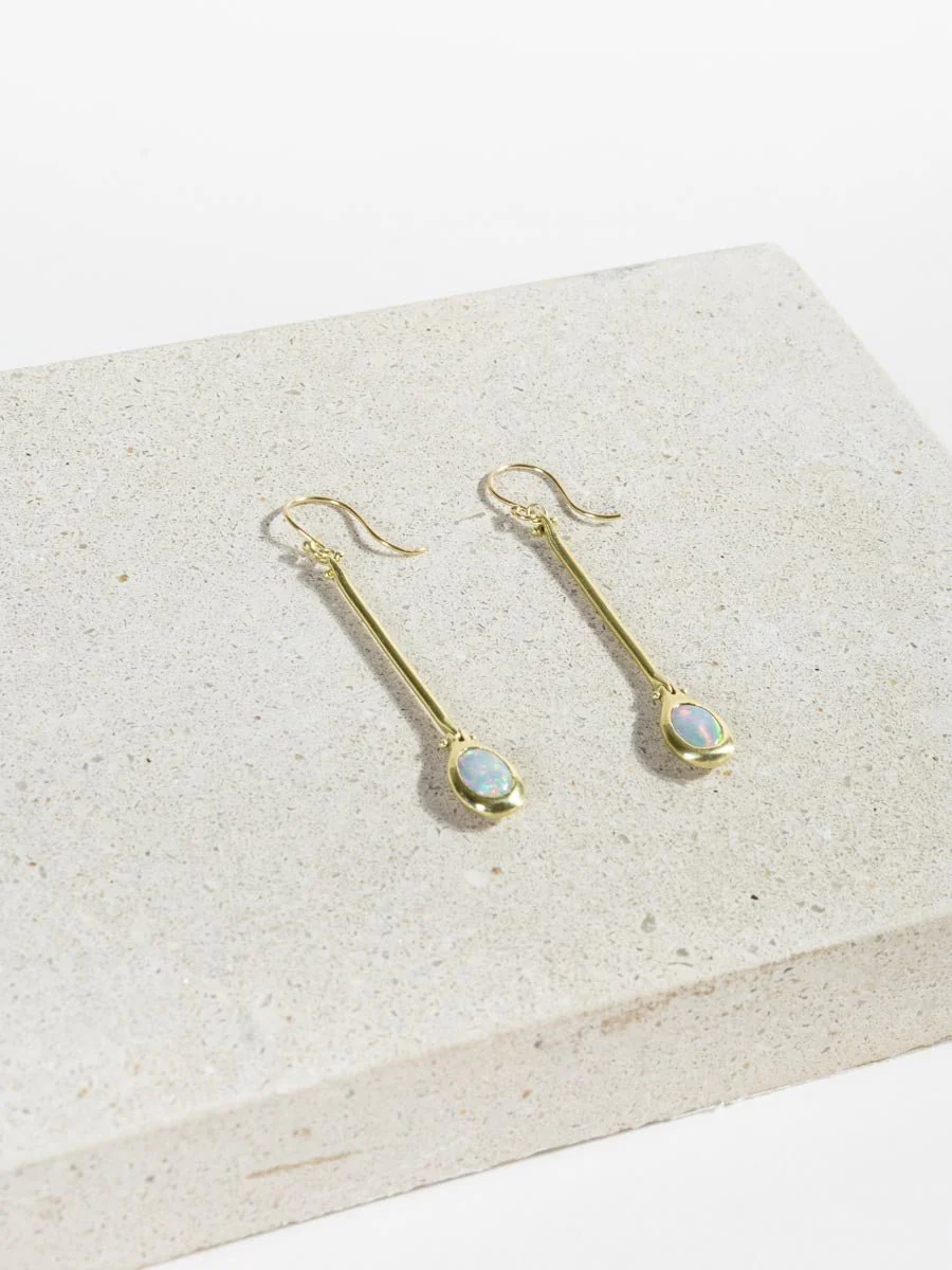gold cast line opal pendant earrings - Image 2