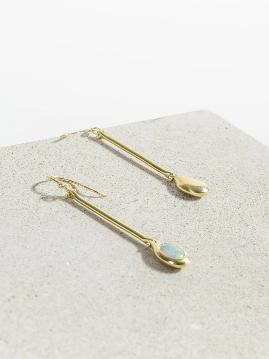 gold cast line opal pendant earrings - Image 3