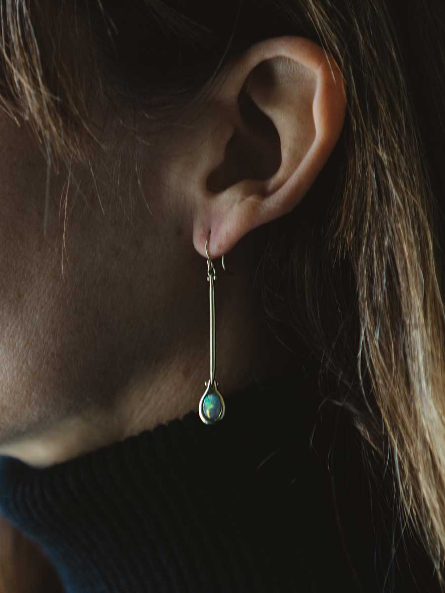 gold cast line opal pendant earrings - Image 4