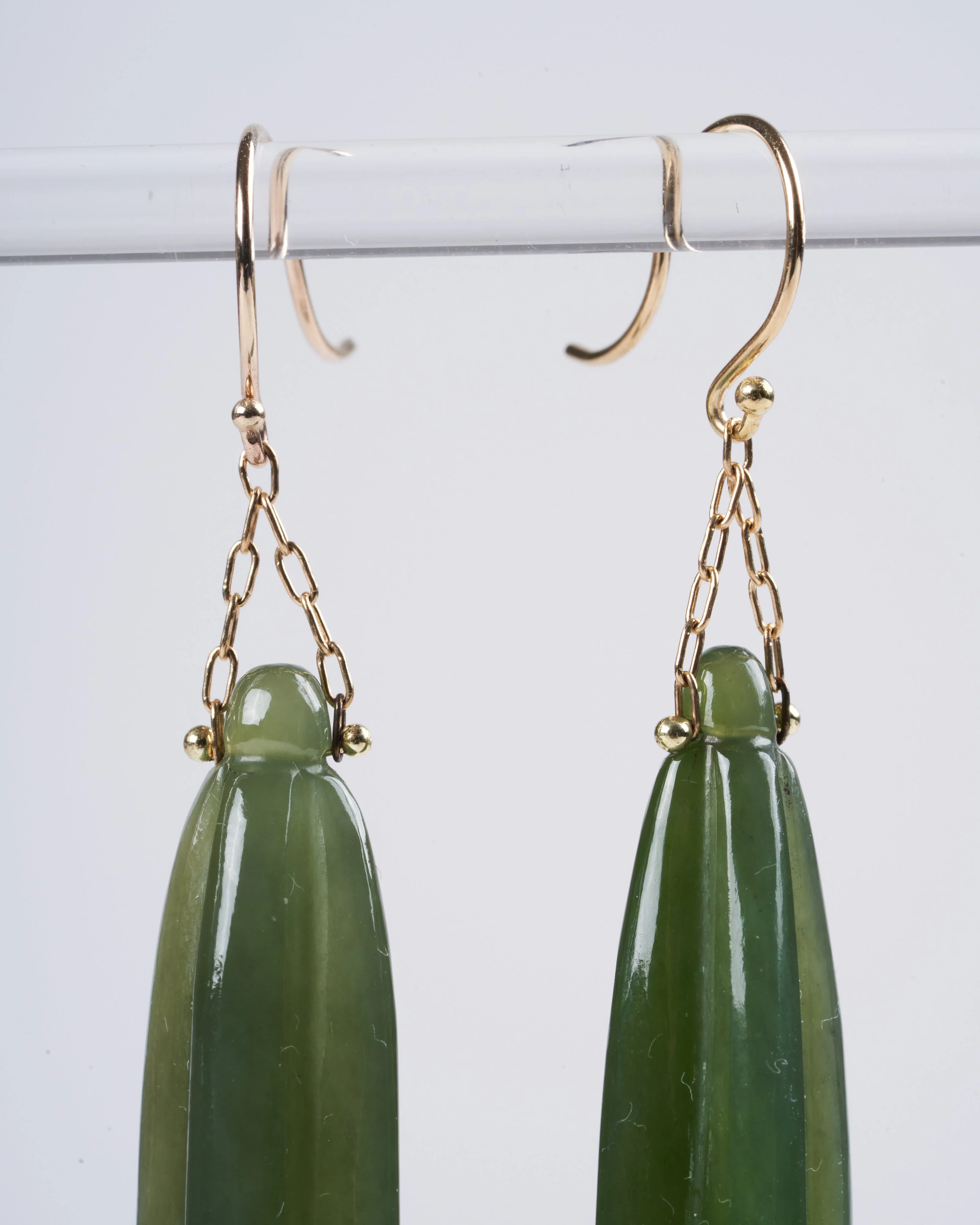hand cut pine needle jade earrings - green - Image 3