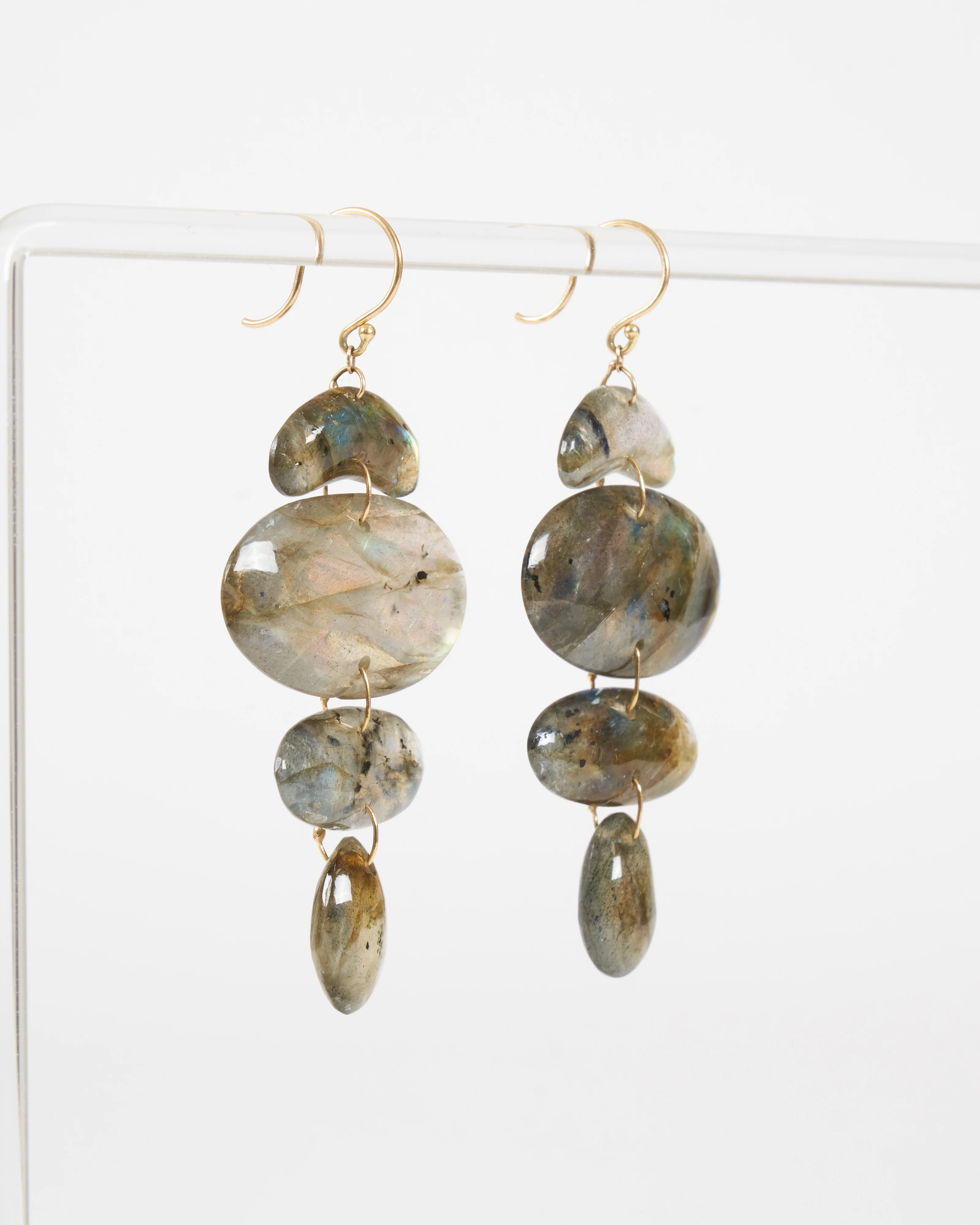 small oval totem labadorite earrings - gold/labadorite - Image 3