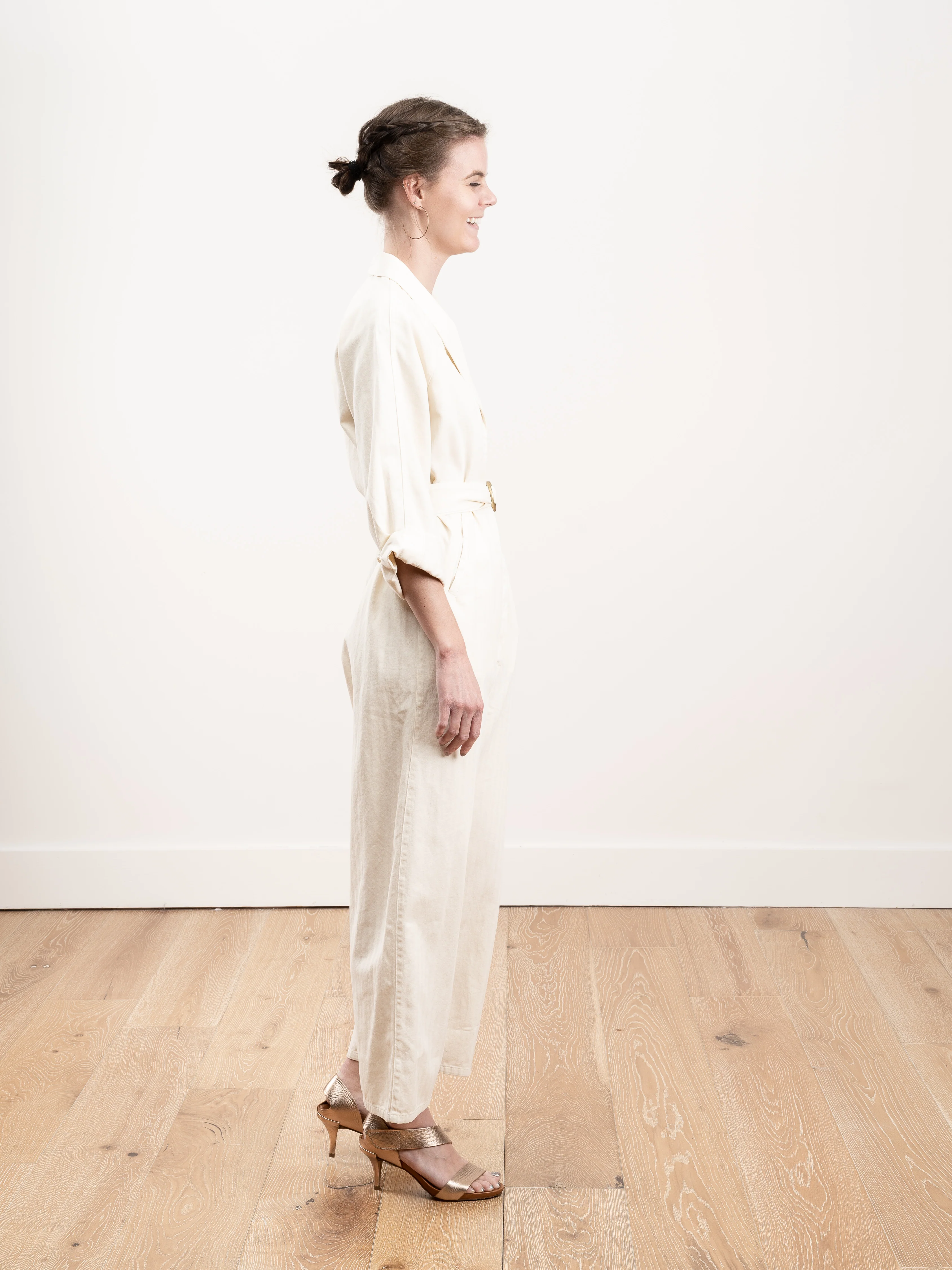 the herringbone round top jumpsuit - cream - Image 2