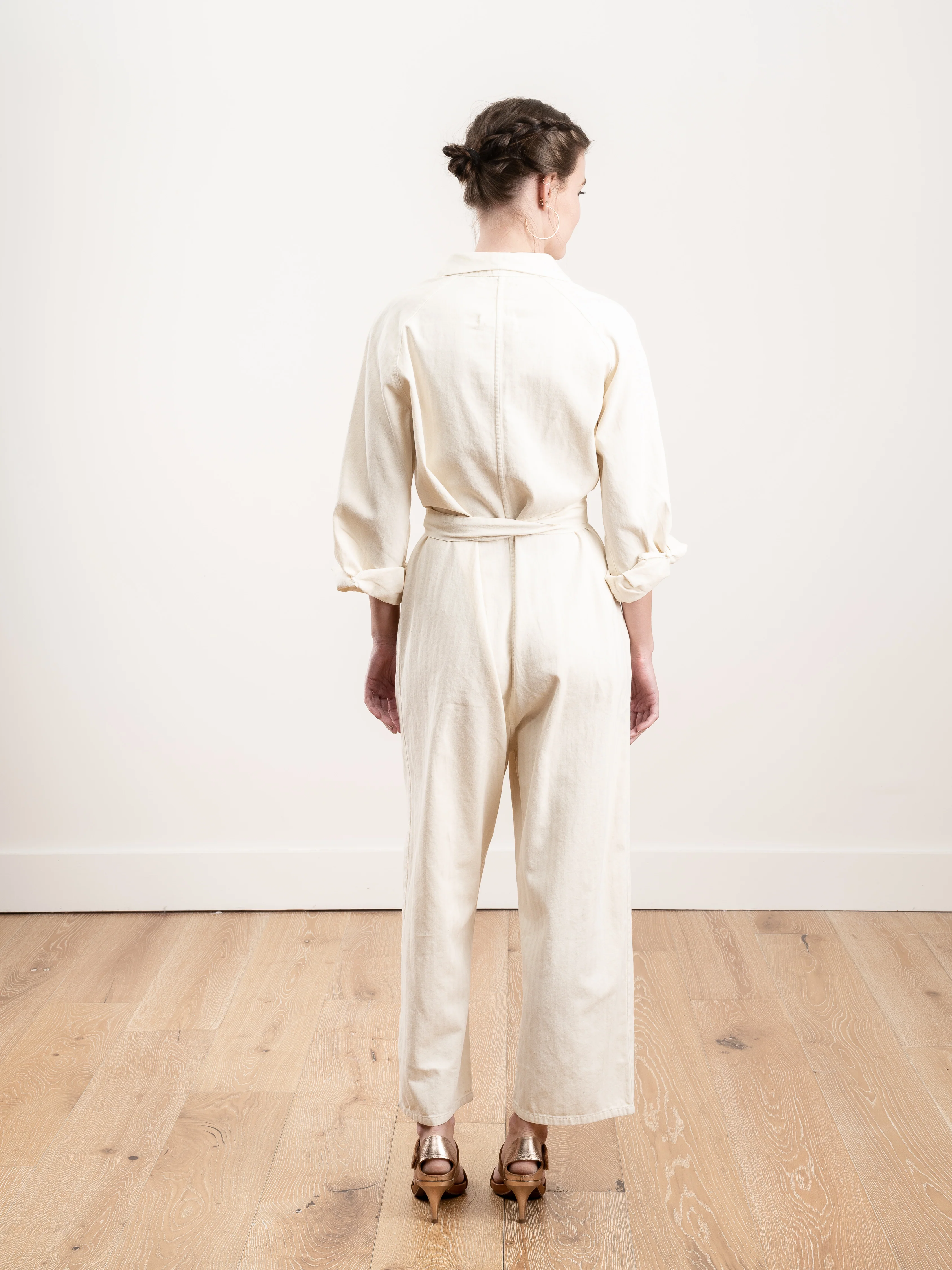 the herringbone round top jumpsuit - cream - Image 3