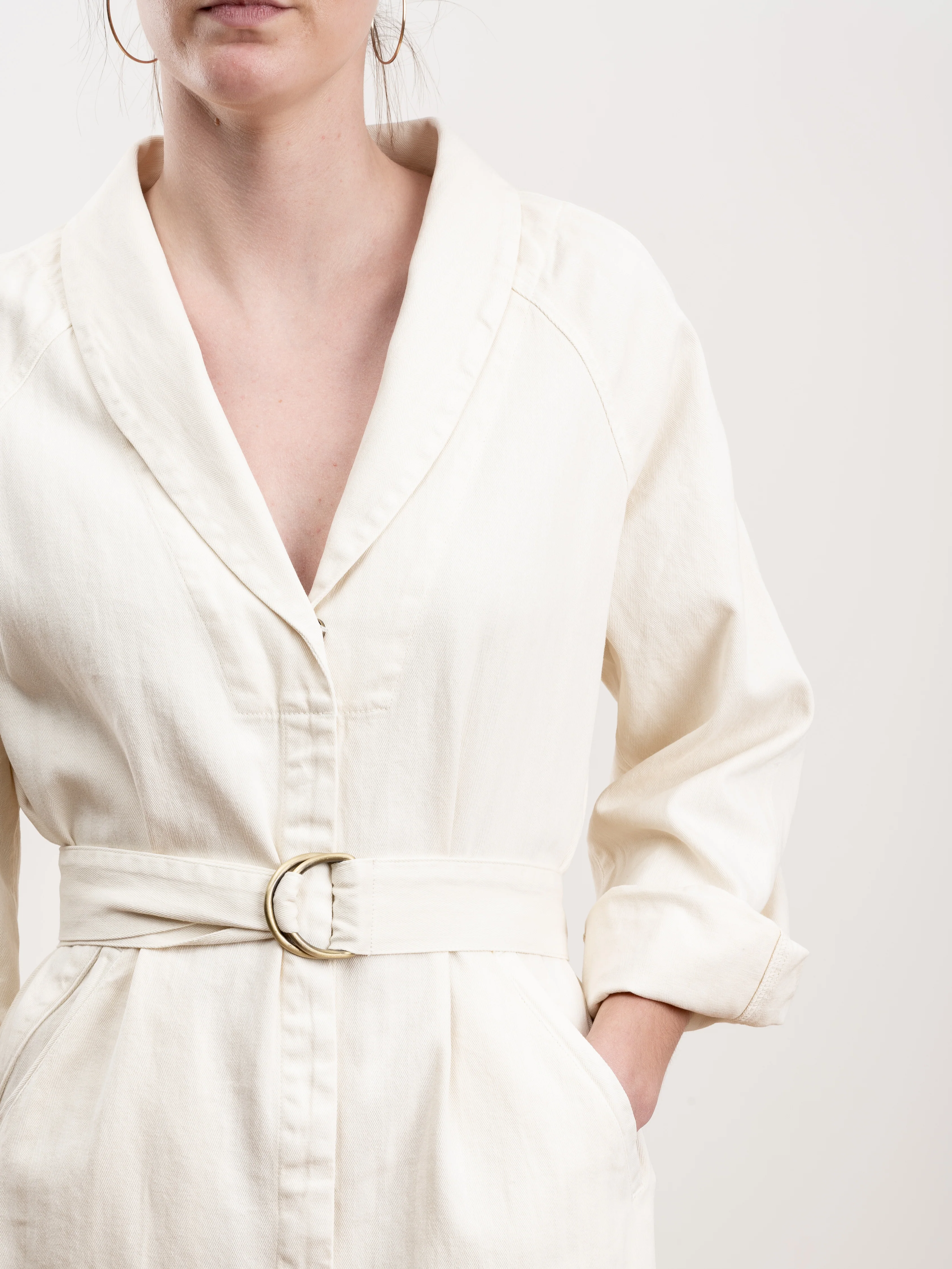 the herringbone round top jumpsuit - cream - Image 4