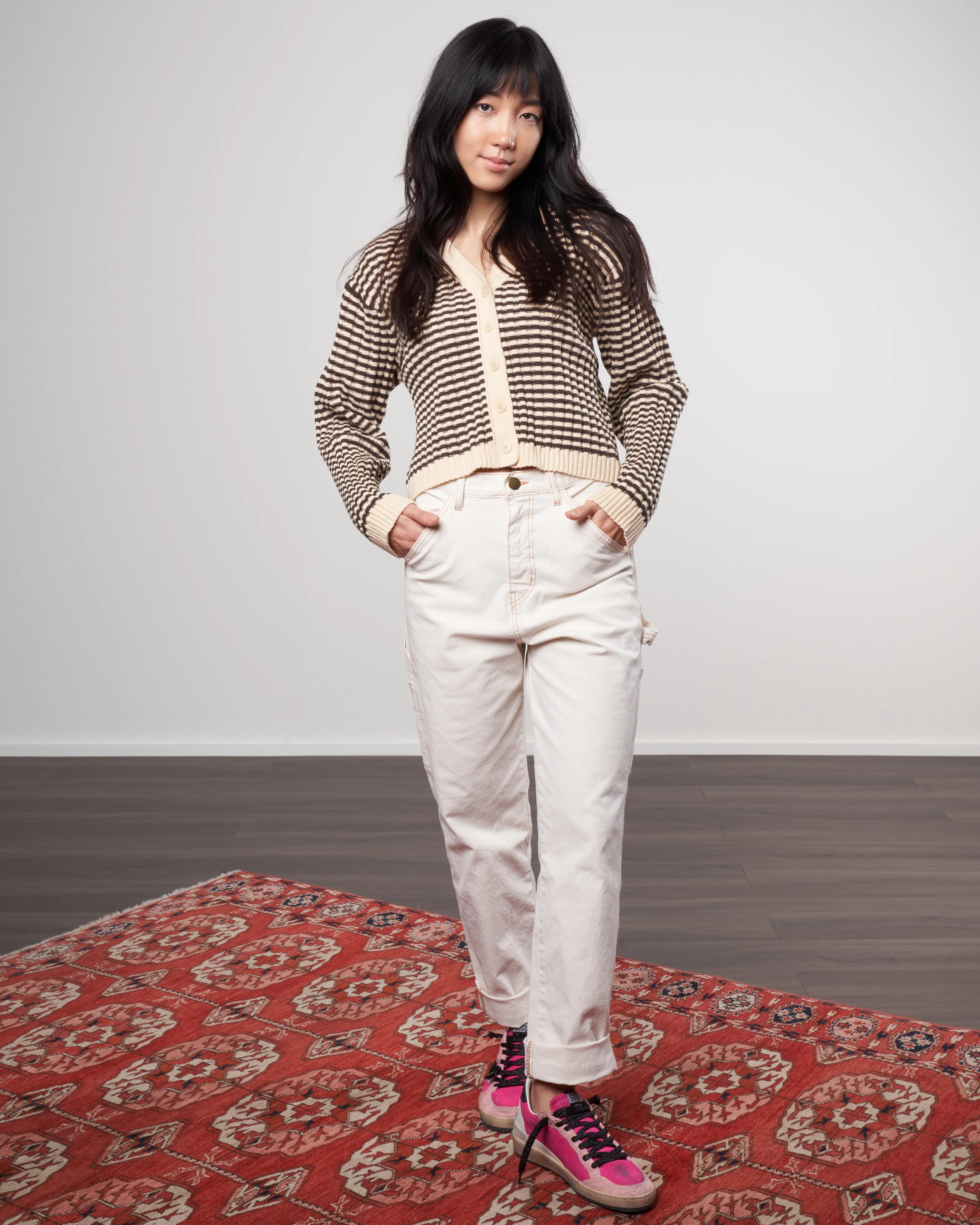 the mini striped cardigan - woodsmoke stripe - Image 2