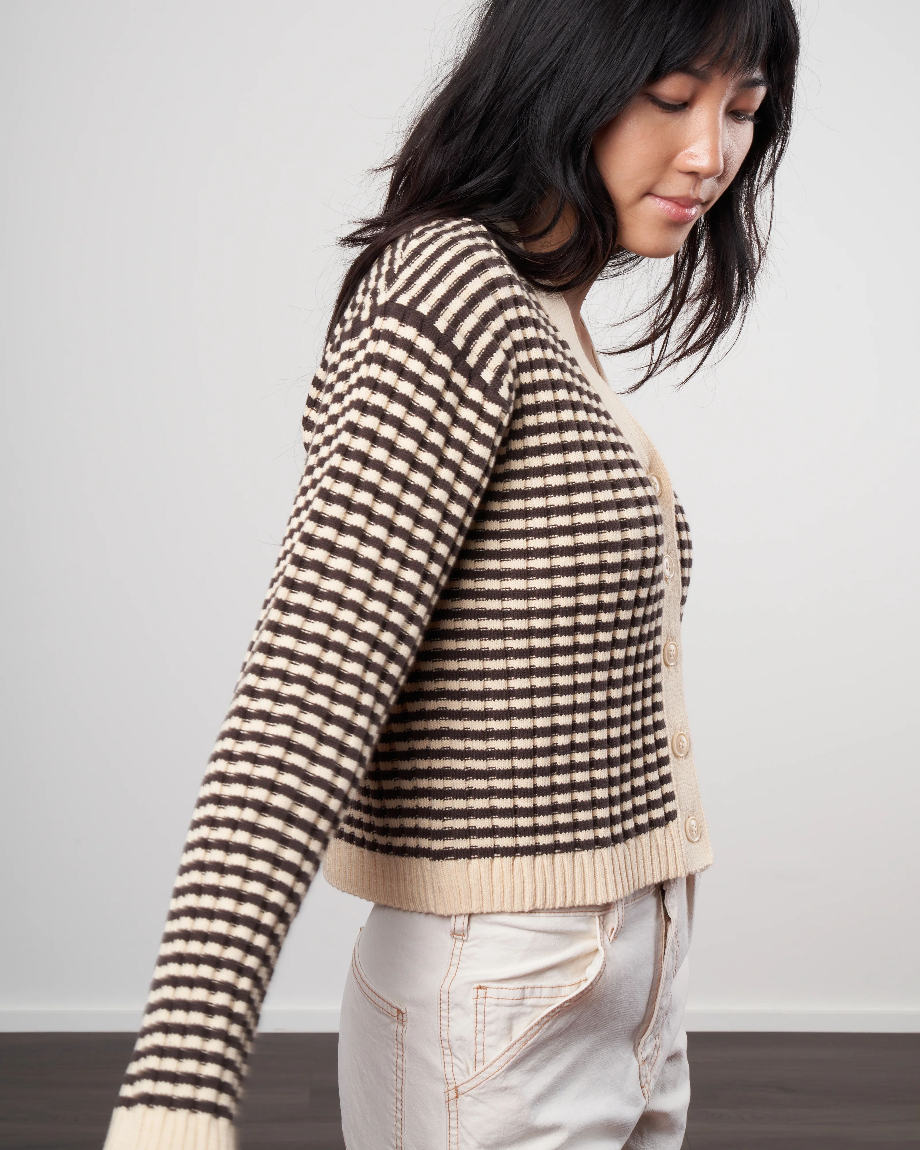 the mini striped cardigan - woodsmoke stripe - Image 3