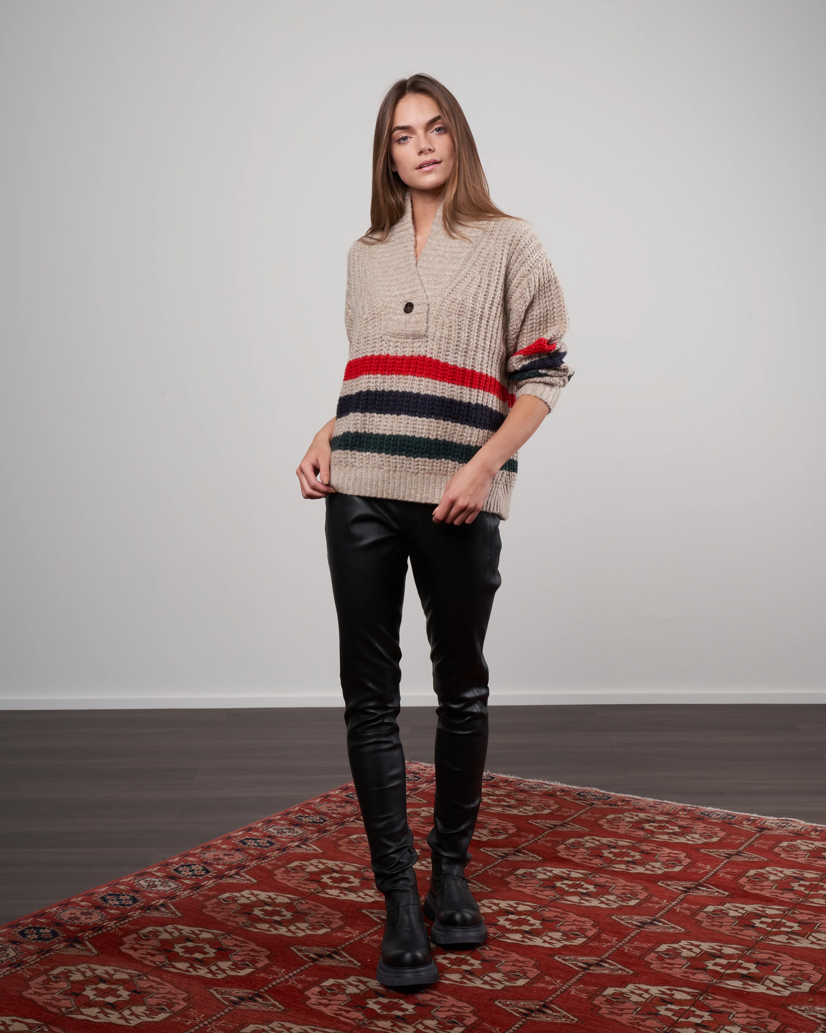 the striped henley pullover - oatmeal - Image 2