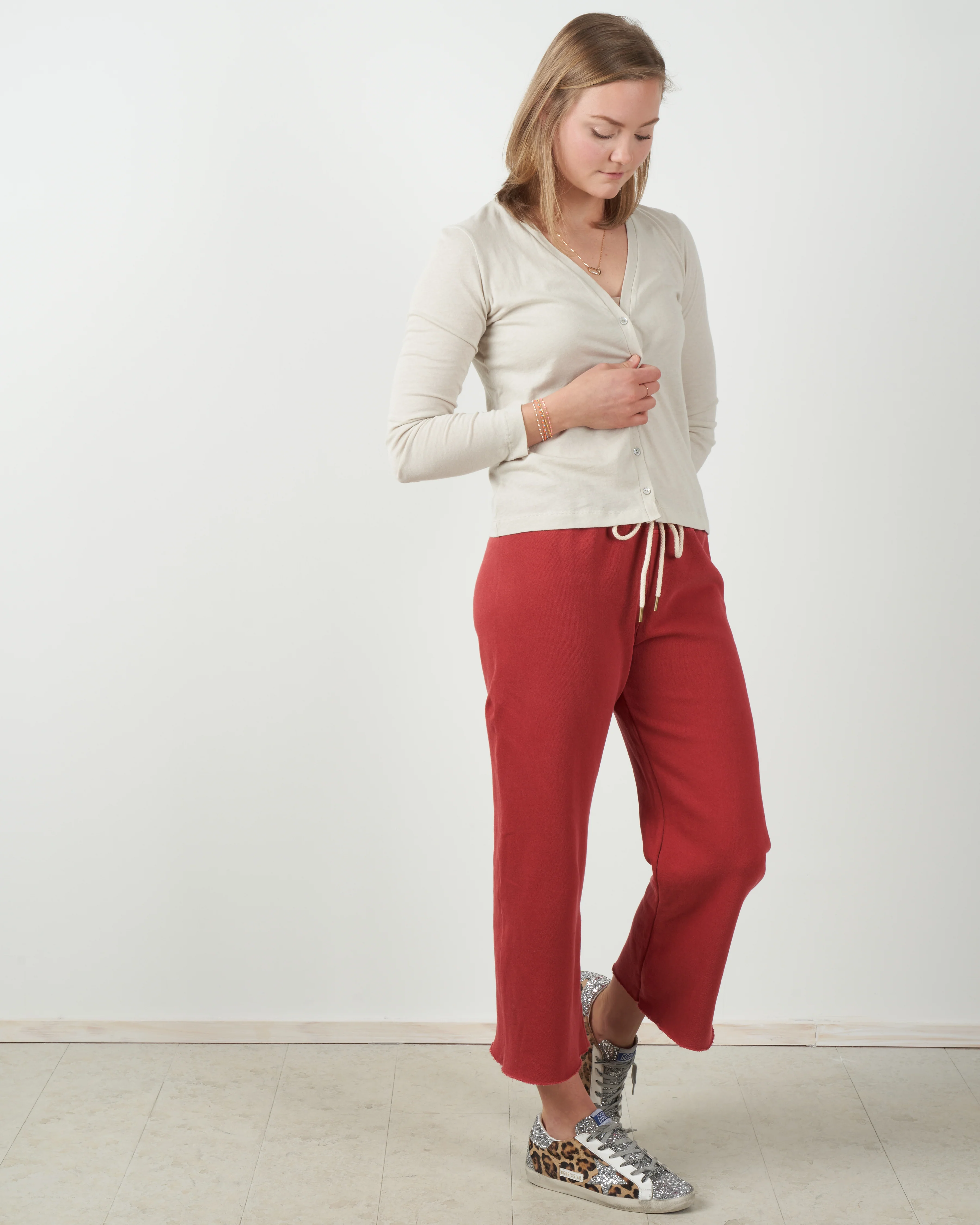wide leg cropped sweatpants - strawberry - Image 4