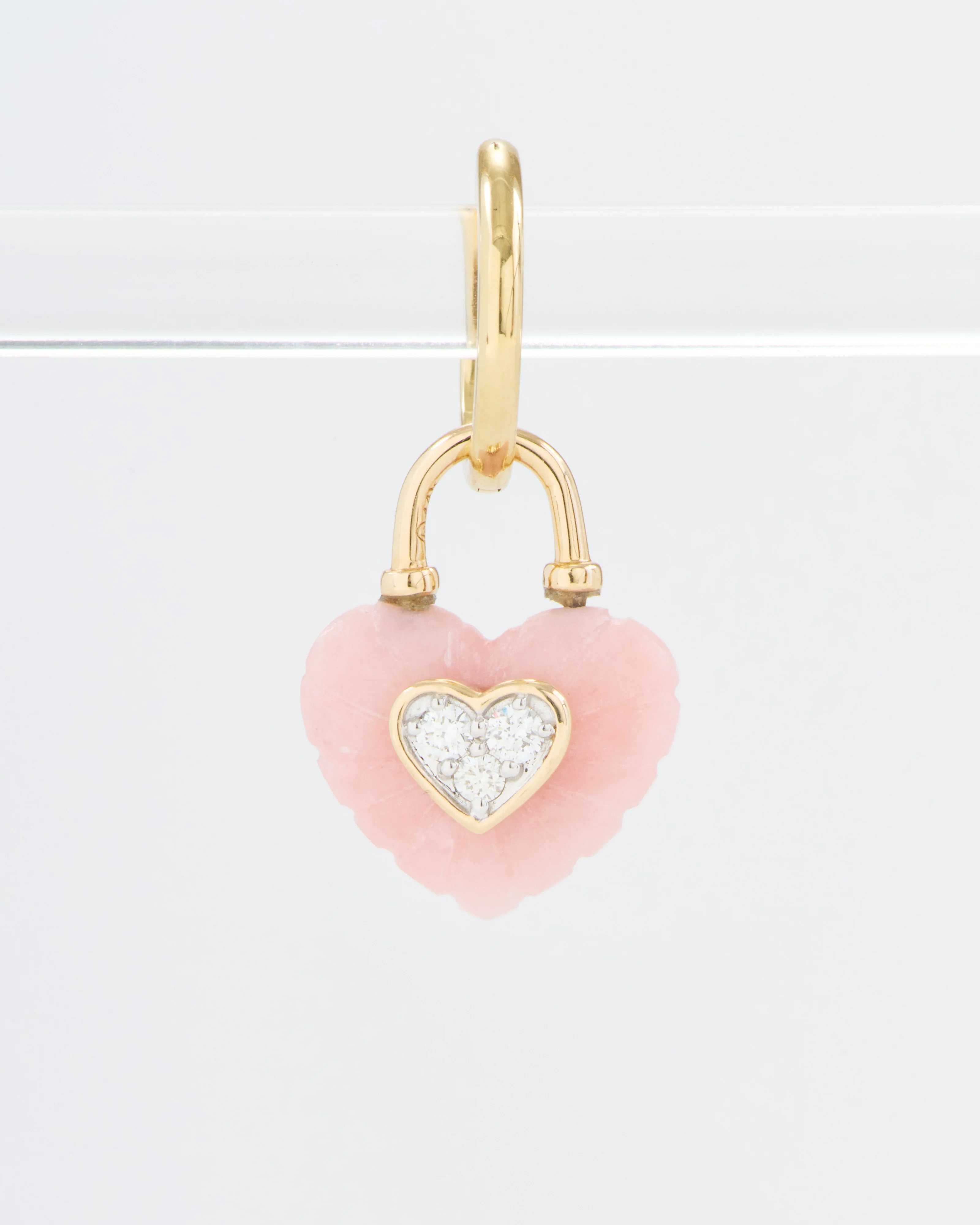 carved pink opal heart charm