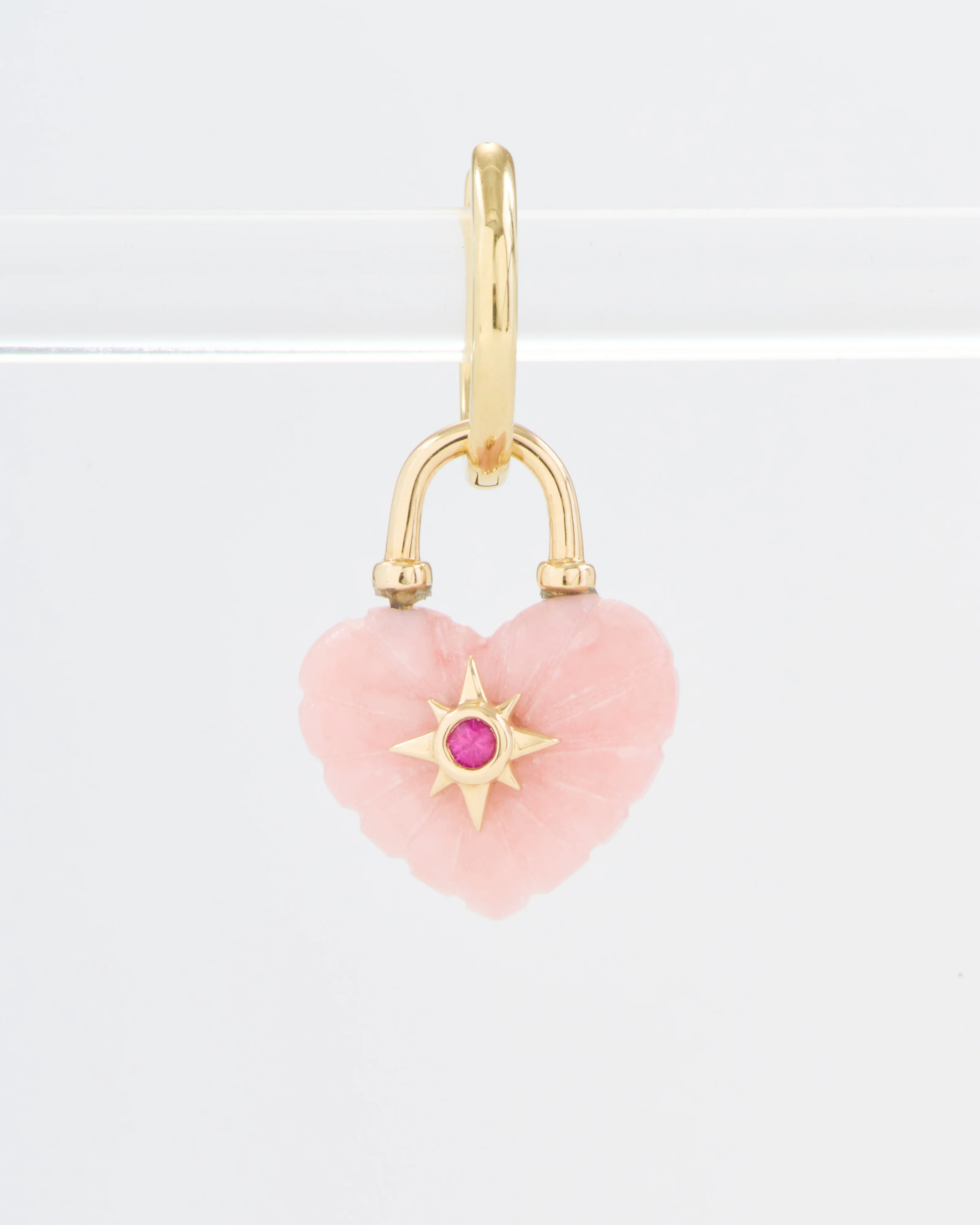 carved pink opal heart charm - Image 2