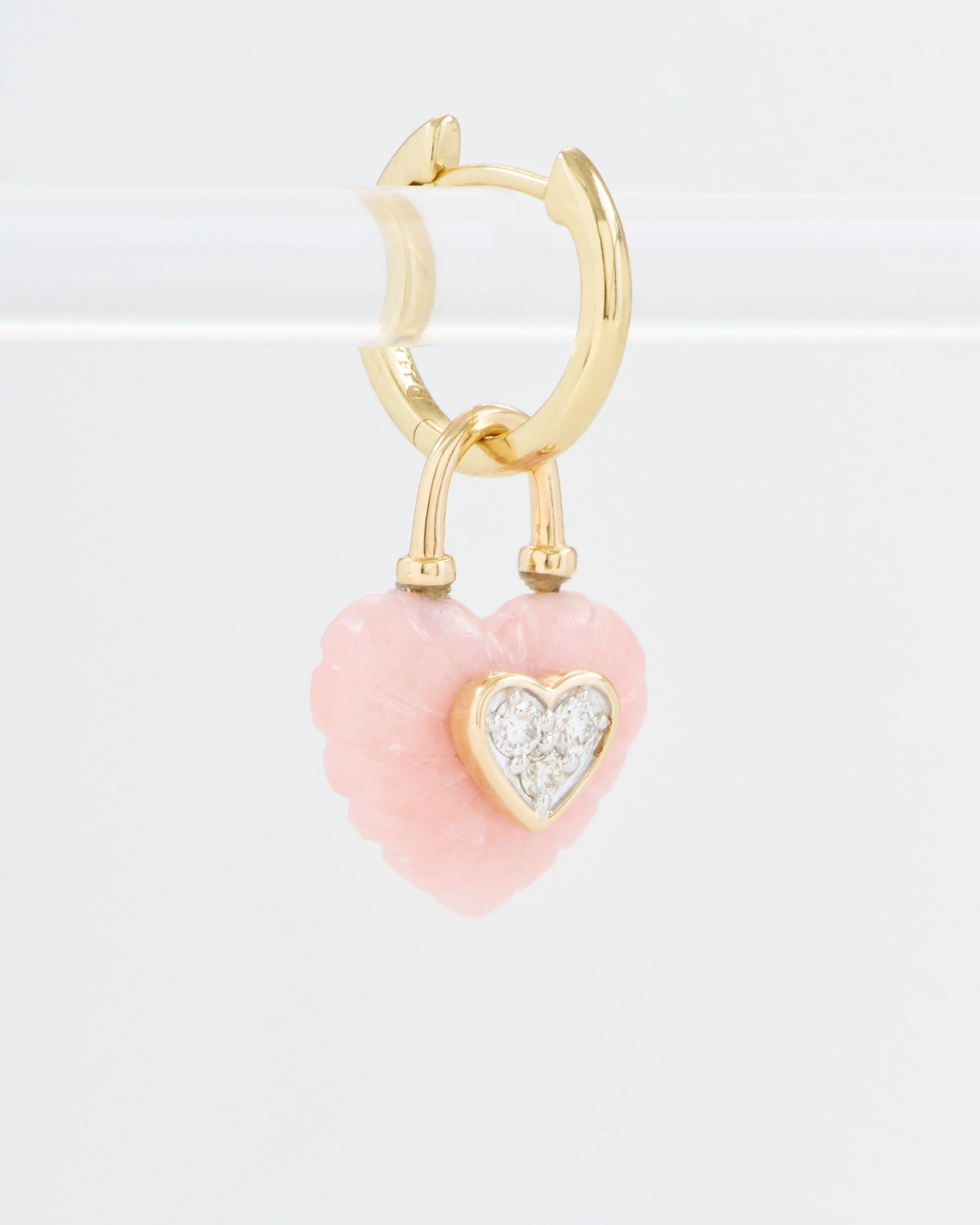 carved pink opal heart charm - Image 3