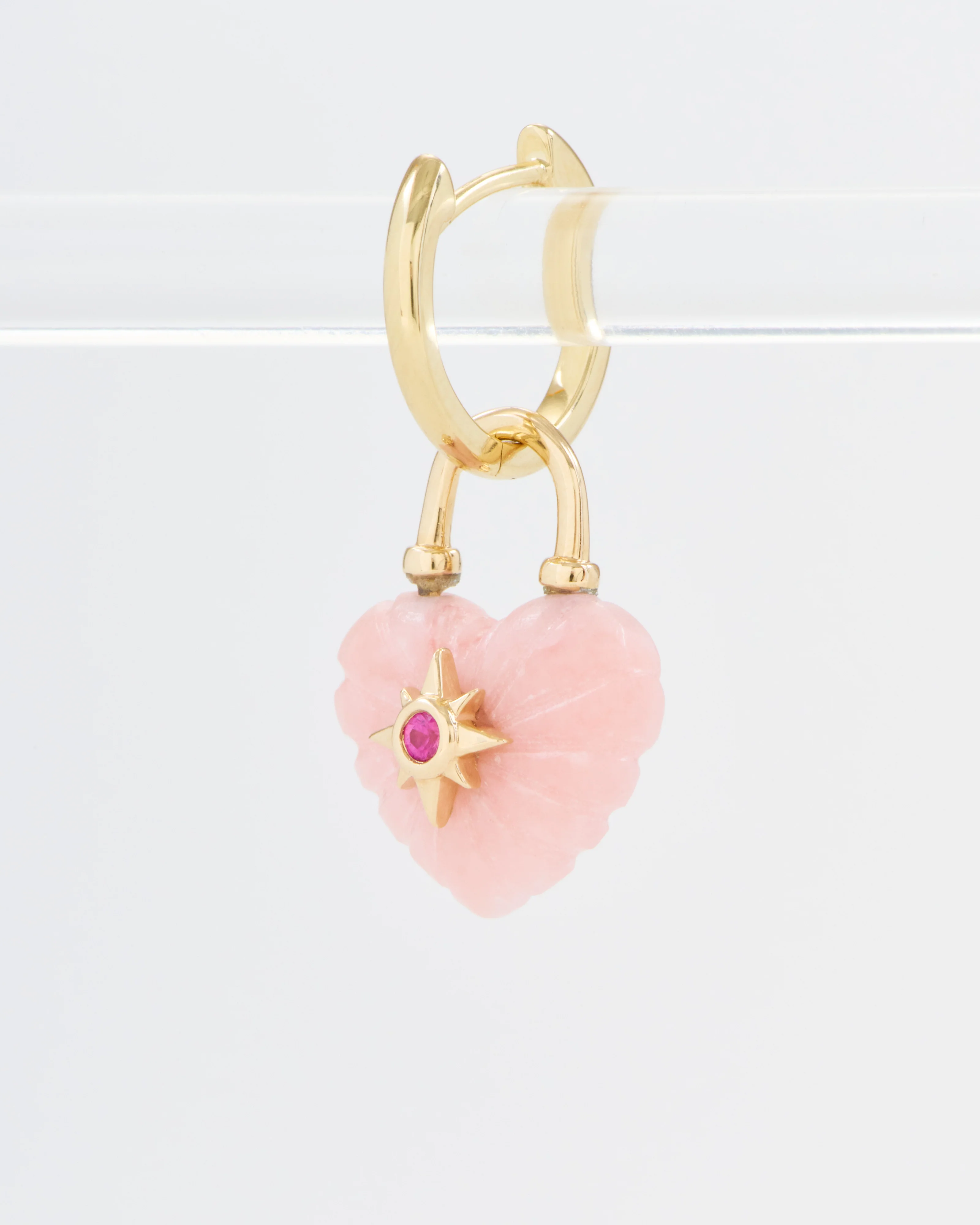carved pink opal heart charm - Image 4