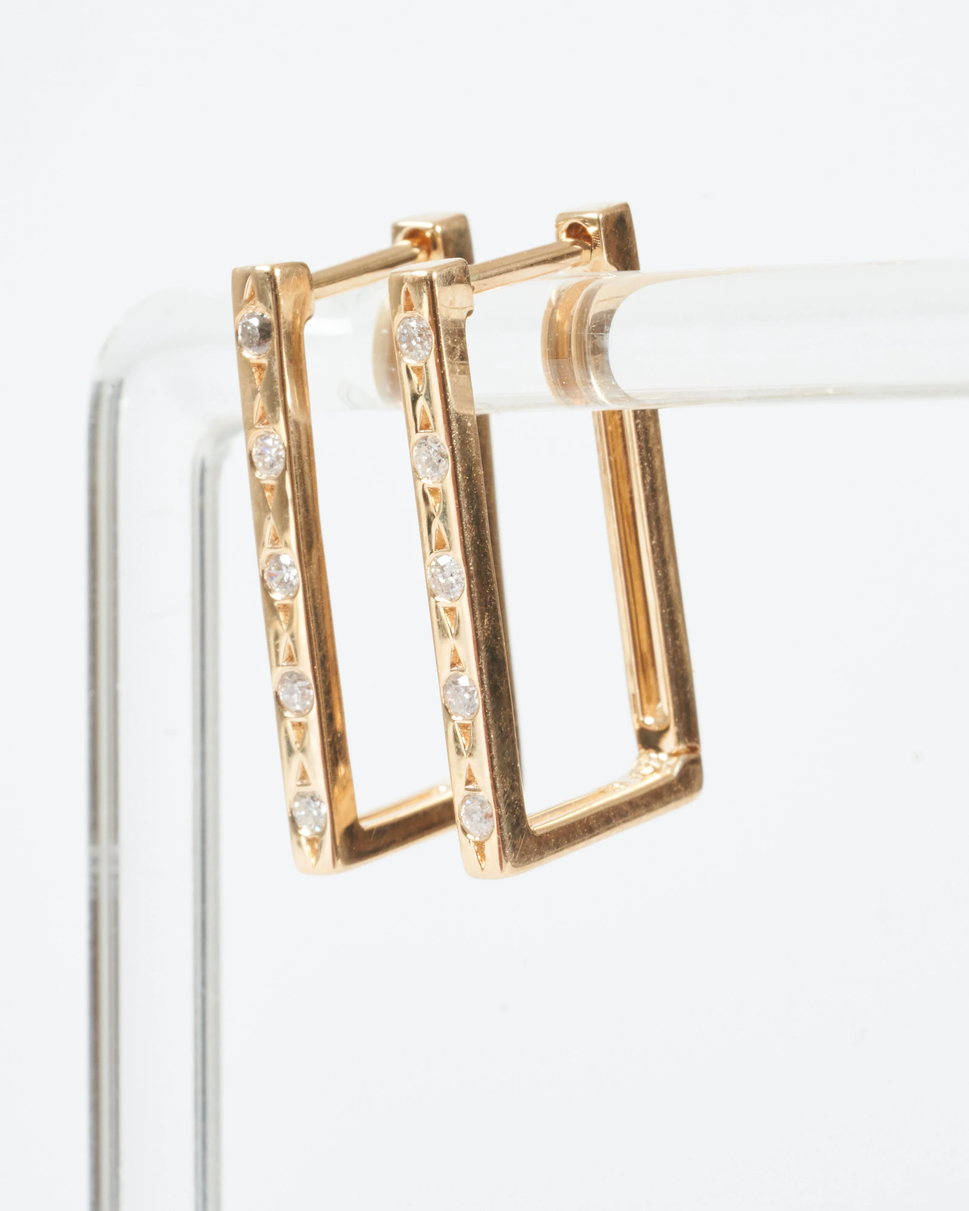 classic metal set diamond rectangular hoops - gold/ diamond - Image 2