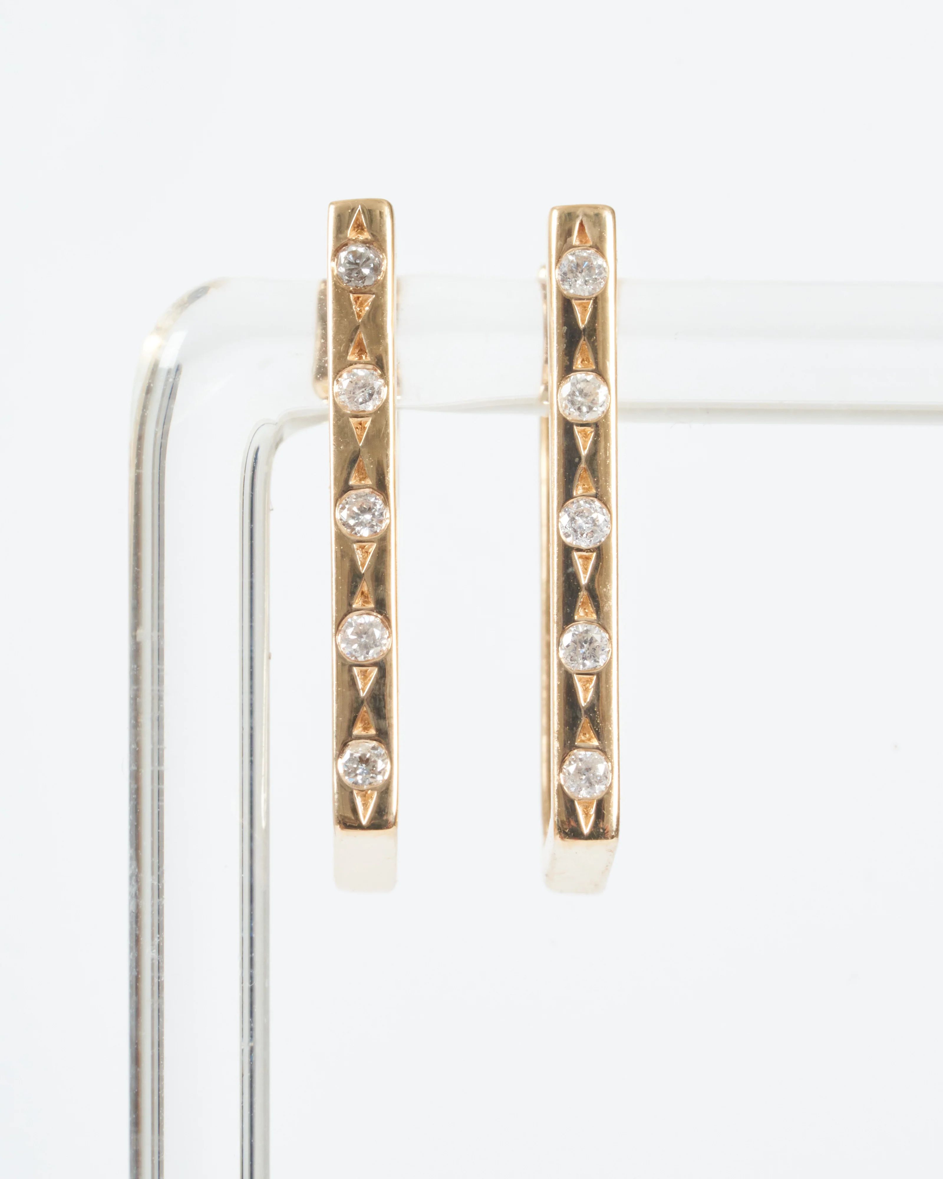 classic metal set diamond rectangular hoops - gold/ diamond - Image 4
