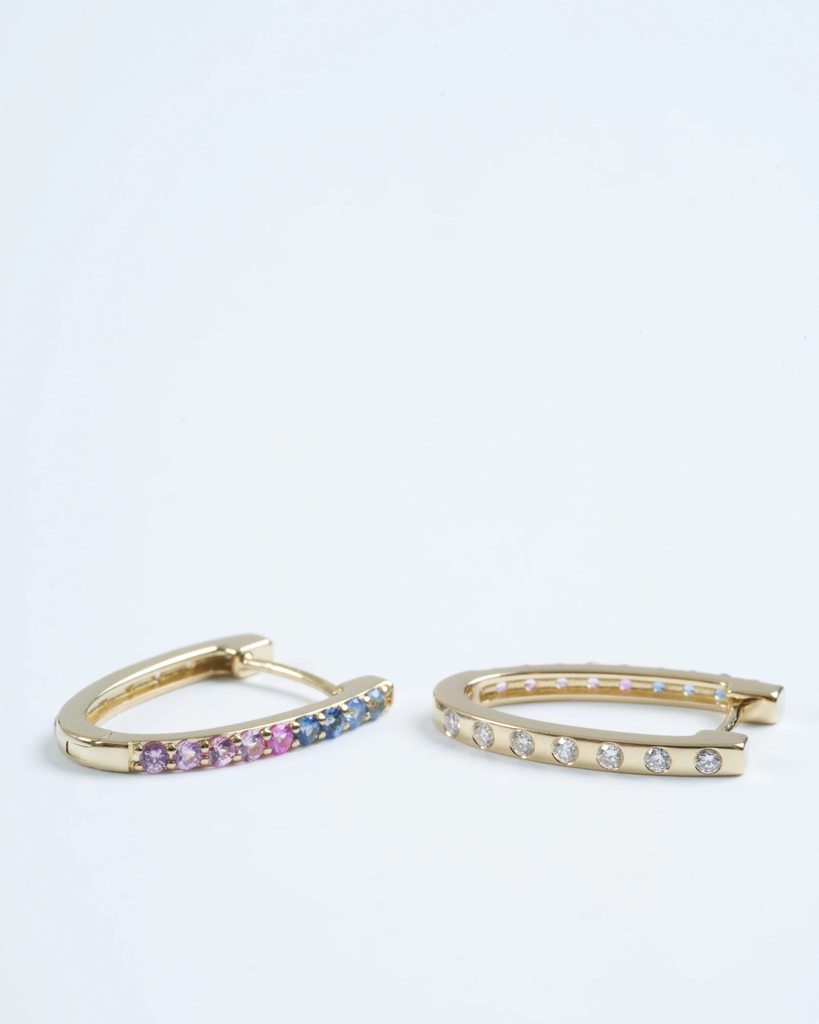 medium double sided oval sapphire and diamond hoops - multi - Image 2