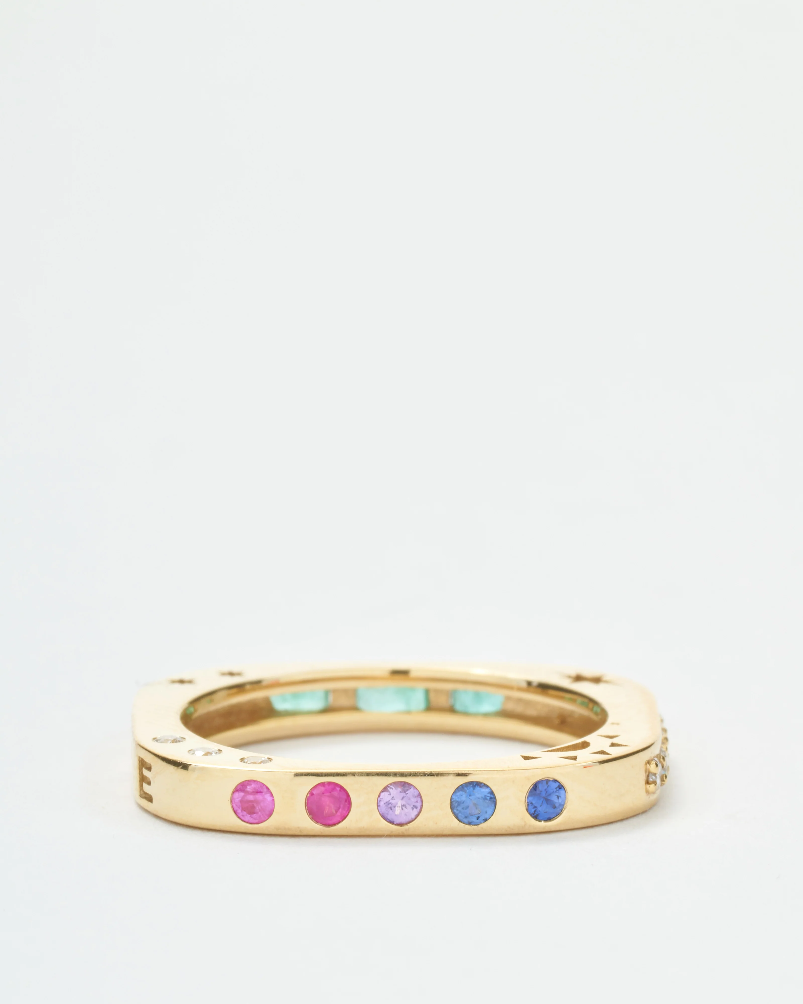 multi-stone square engraved love band