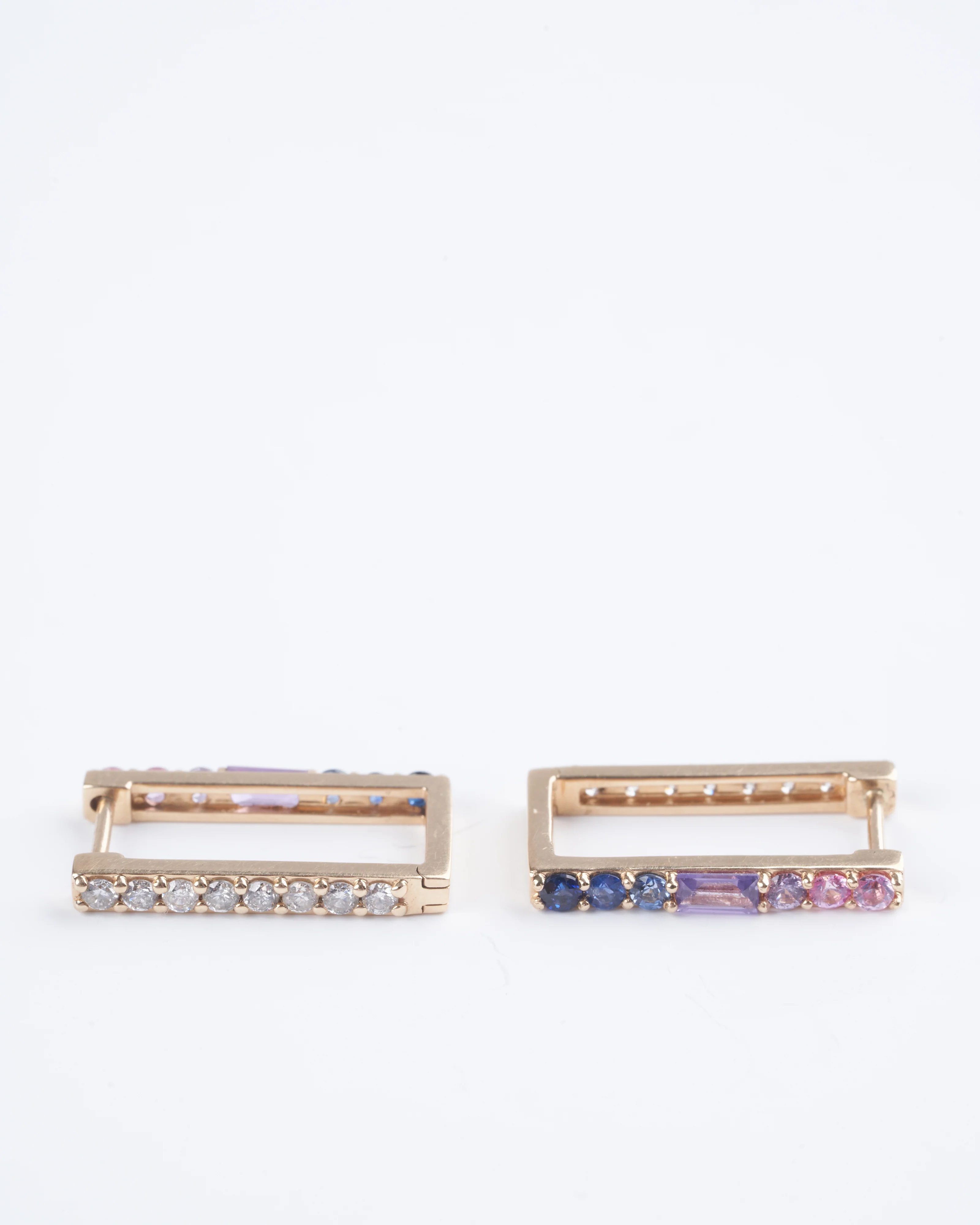 ombre sapphires and diamond two sided rectangular hoops - multi - Image 2
