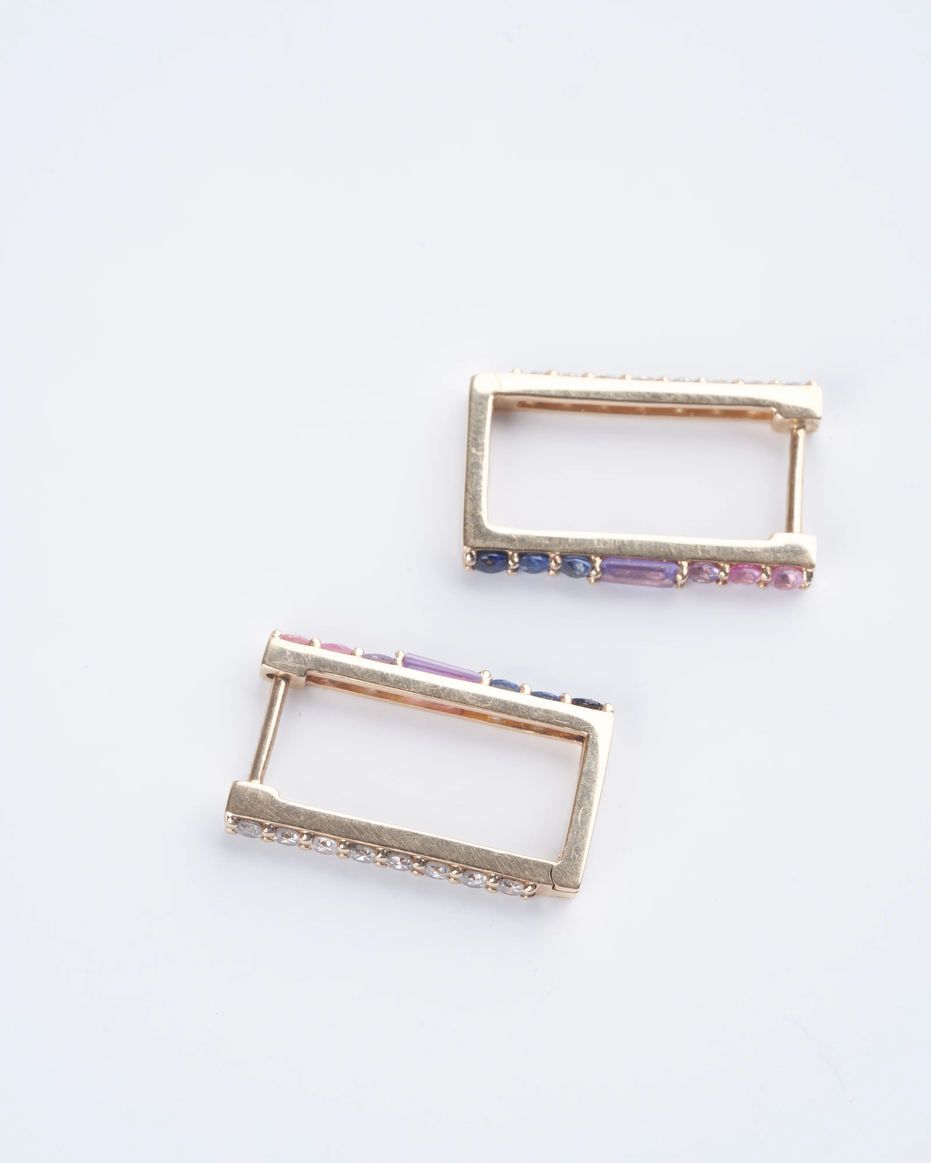 ombre sapphires and diamond two sided rectangular hoops - multi - Image 3
