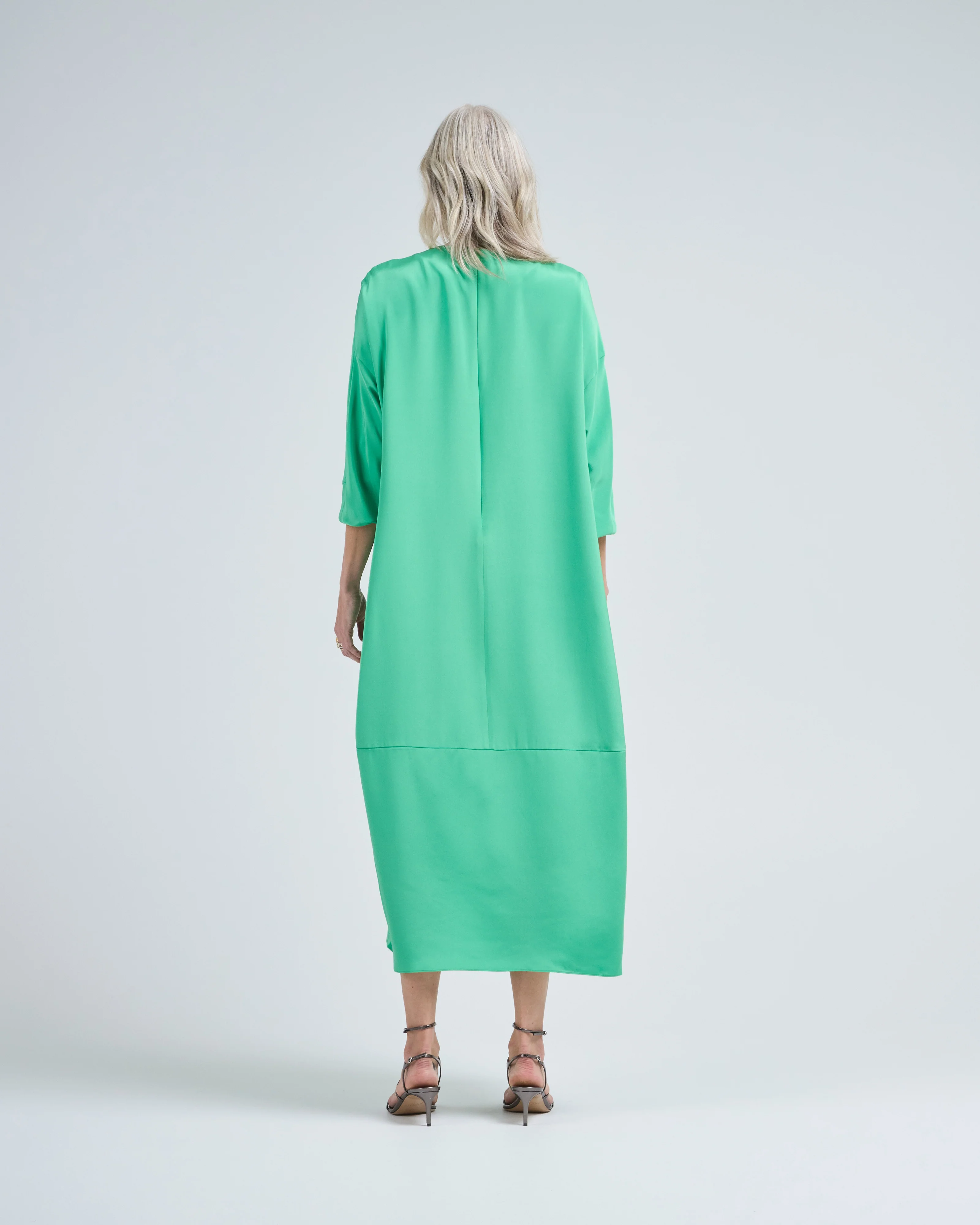 4 ply silk long sleeve cocoon dress - Image 3