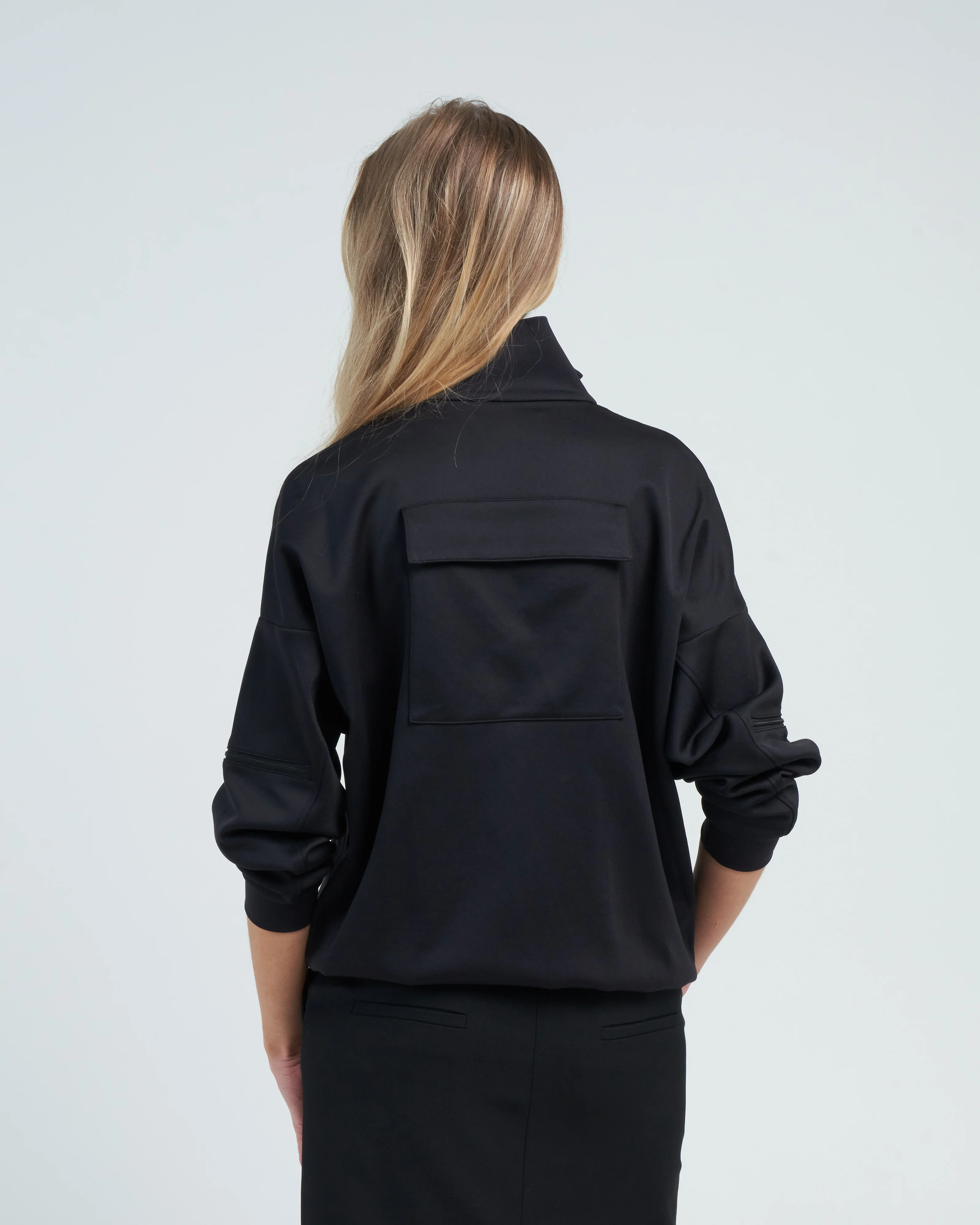 active knit zipper detailed track jacket - black - Image 5