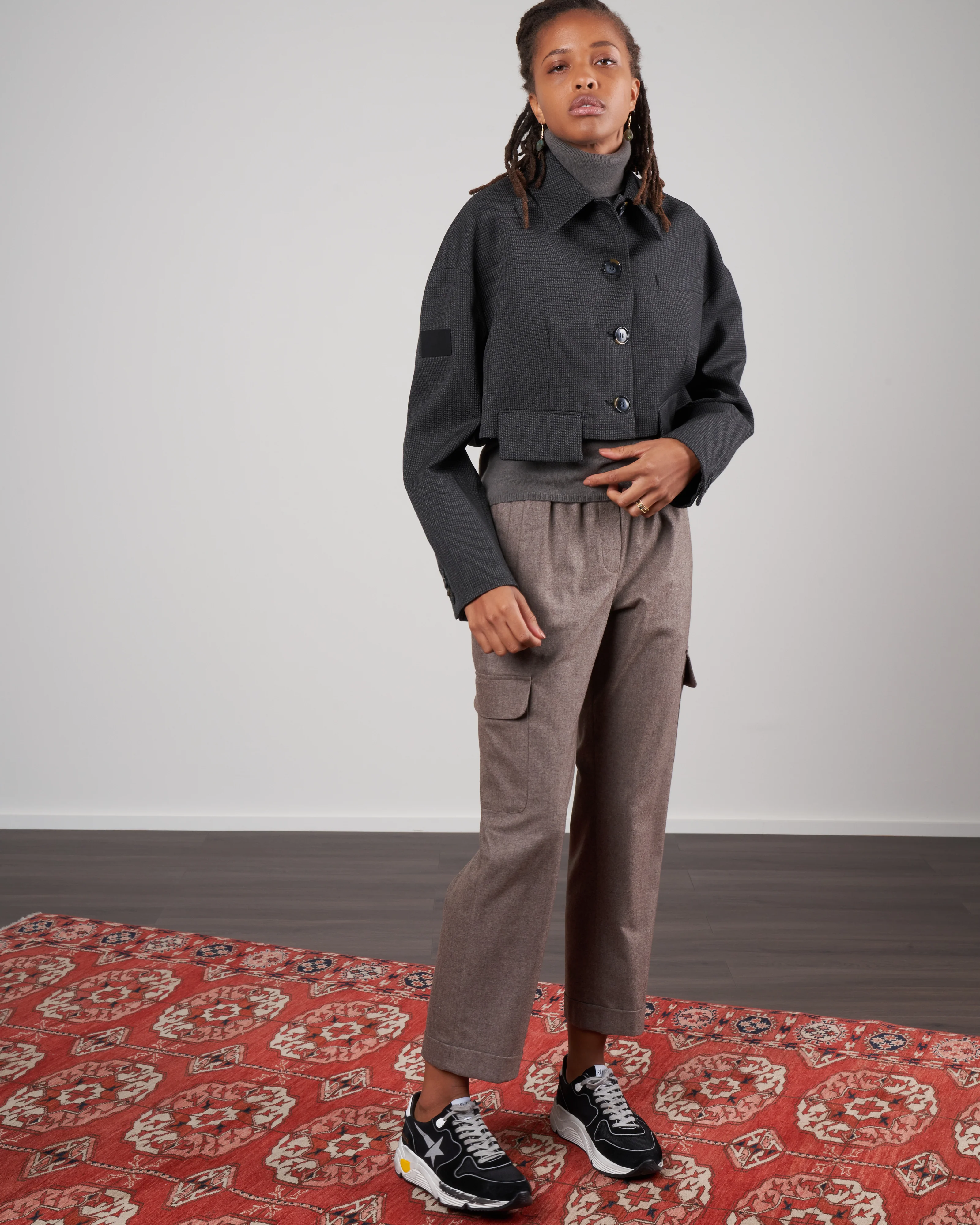 arthur check oversized cropped jacket - grey multi - Image 2
