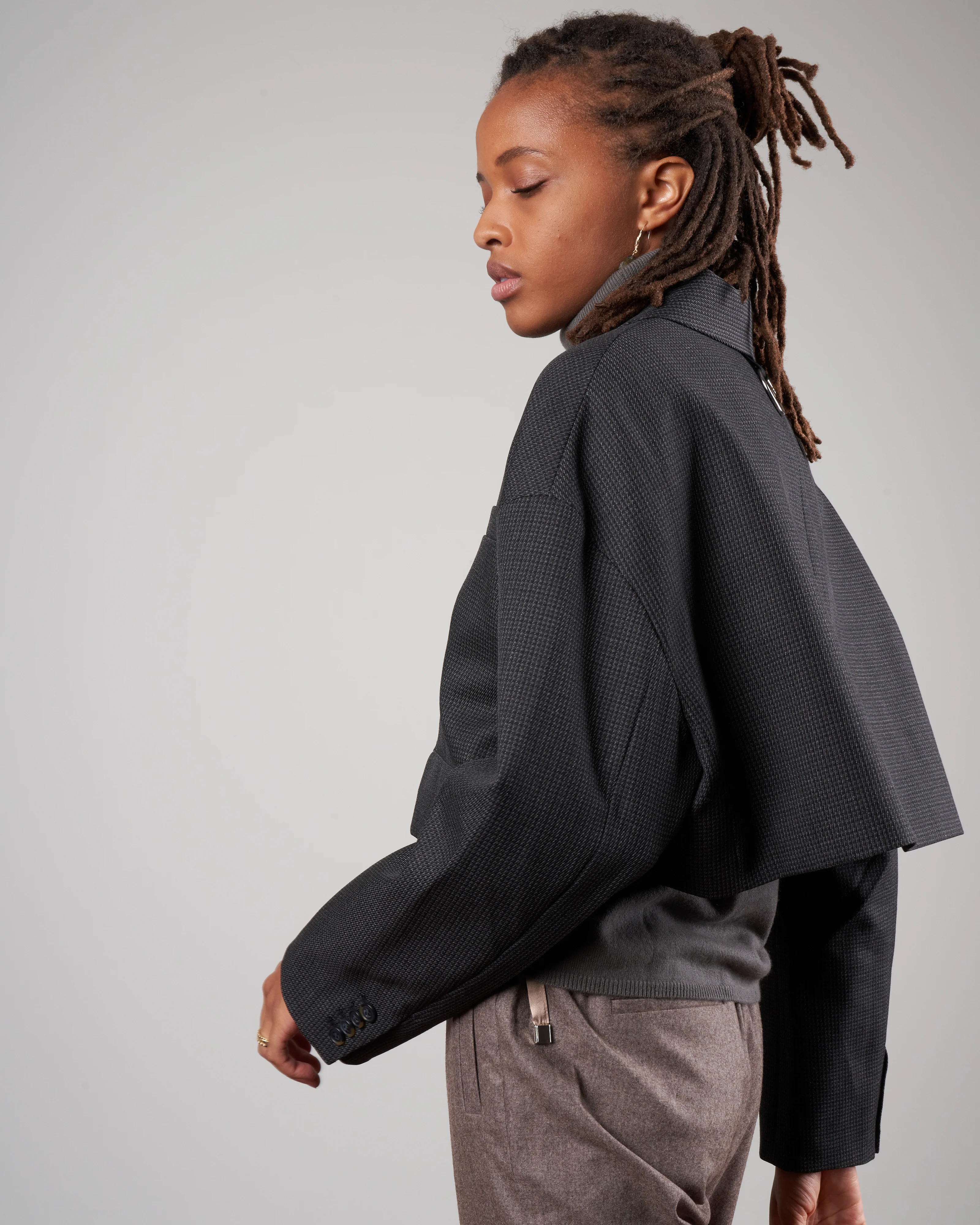 arthur check oversized cropped jacket - grey multi - Image 3
