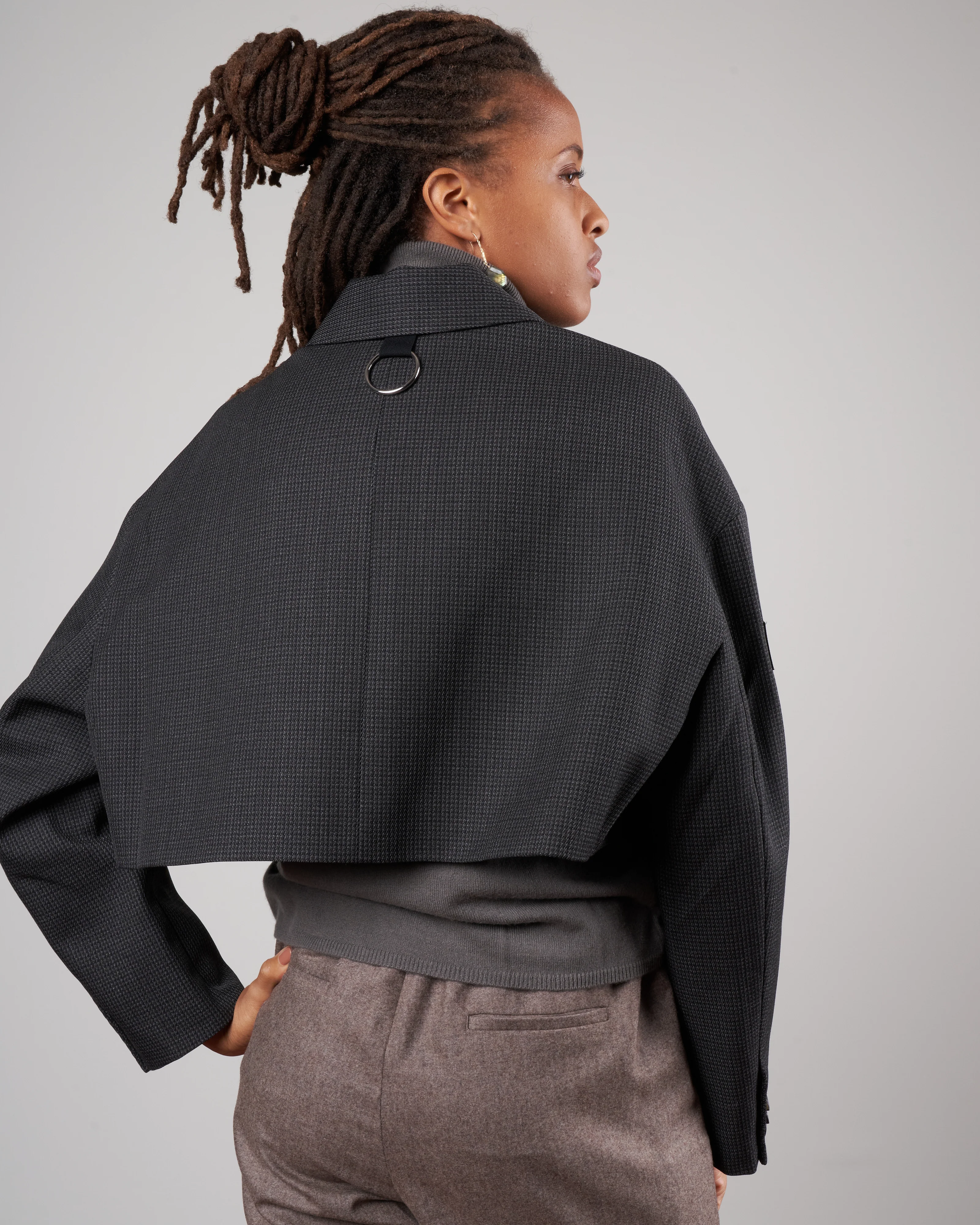 arthur check oversized cropped jacket - grey multi - Image 4