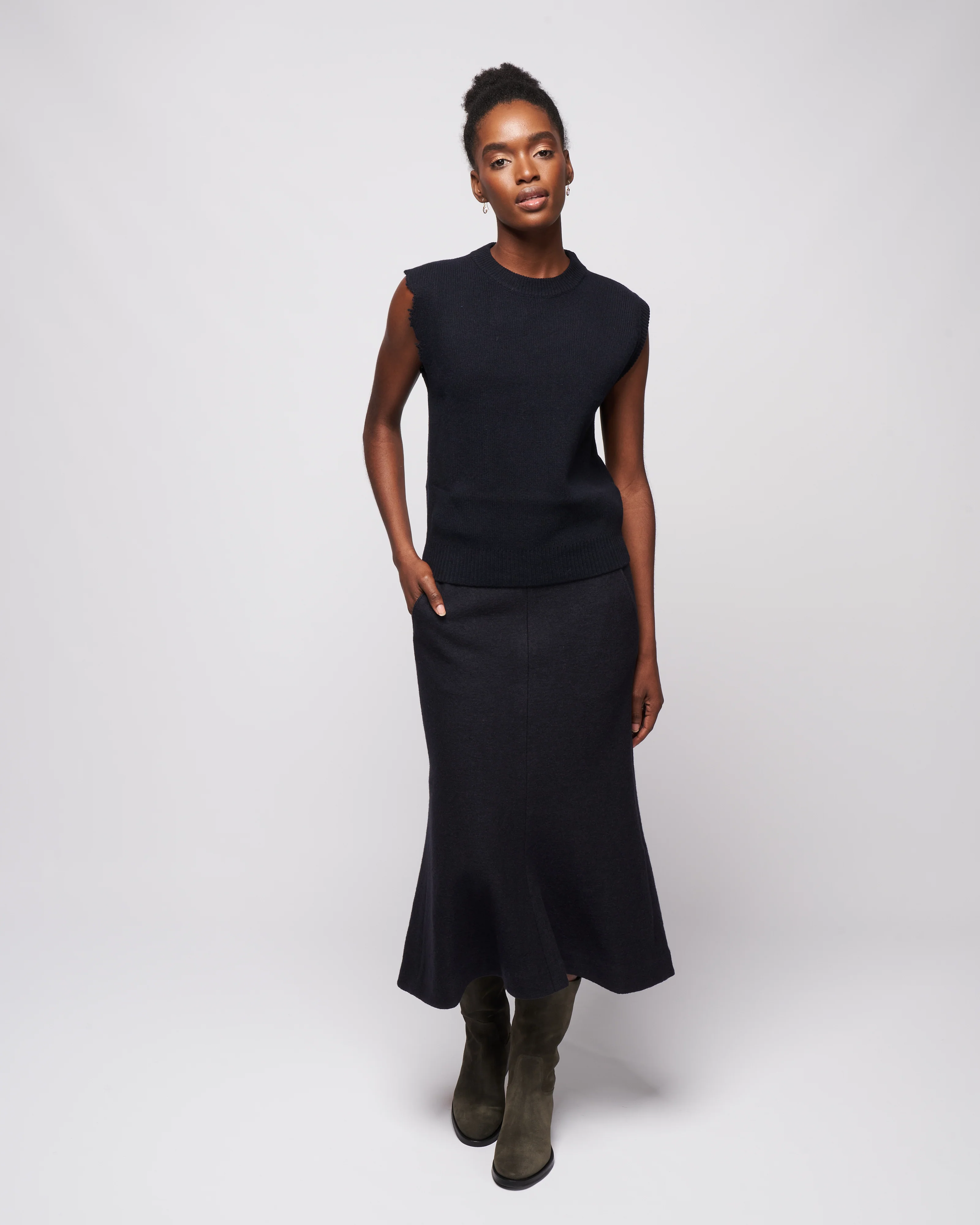 boiled wool sculpted skirt - midnight navy - Image 2