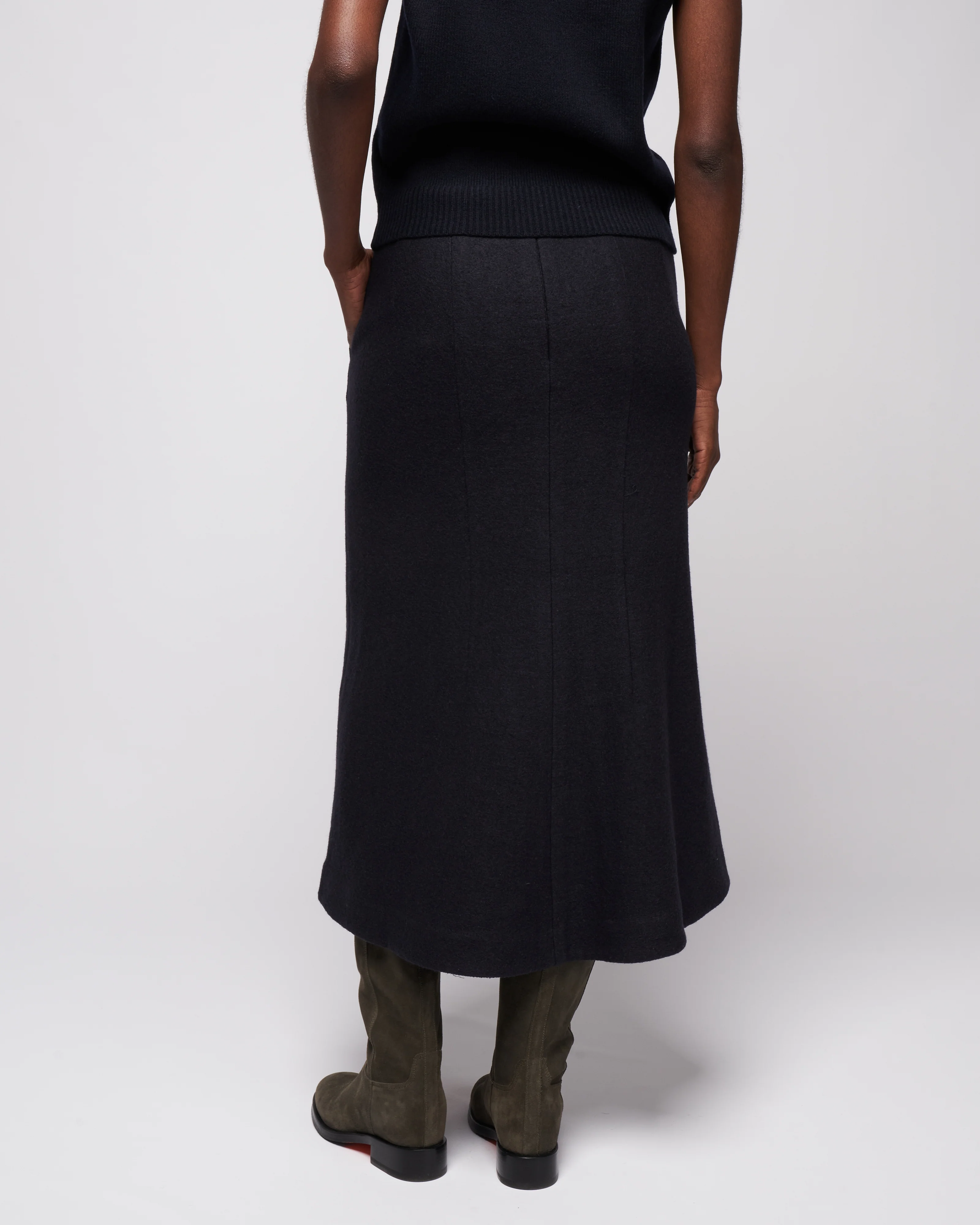 boiled wool sculpted skirt - midnight navy - Image 4