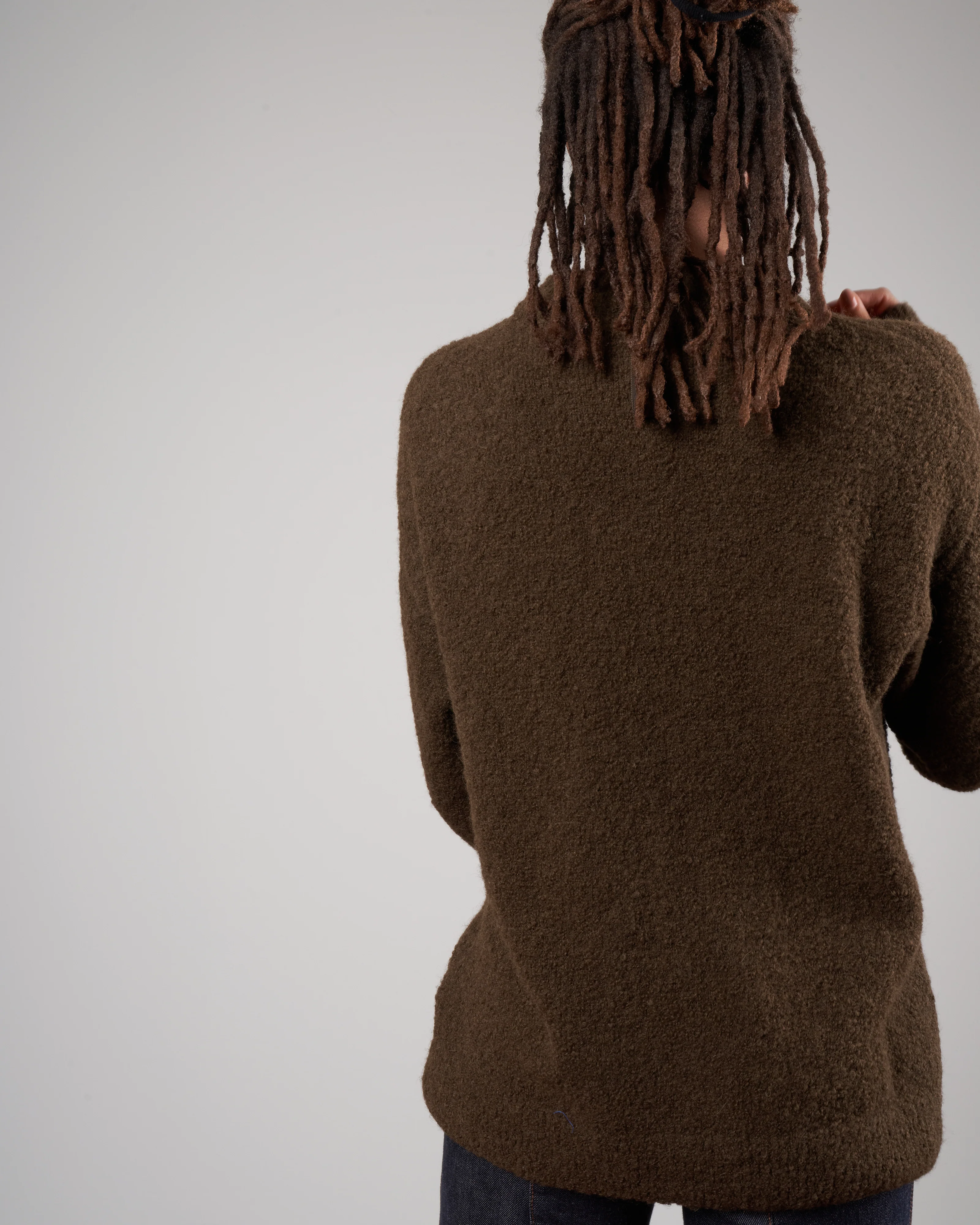 boucle alpaca sweater slit cuff easy pullover - dark loden - Image 4