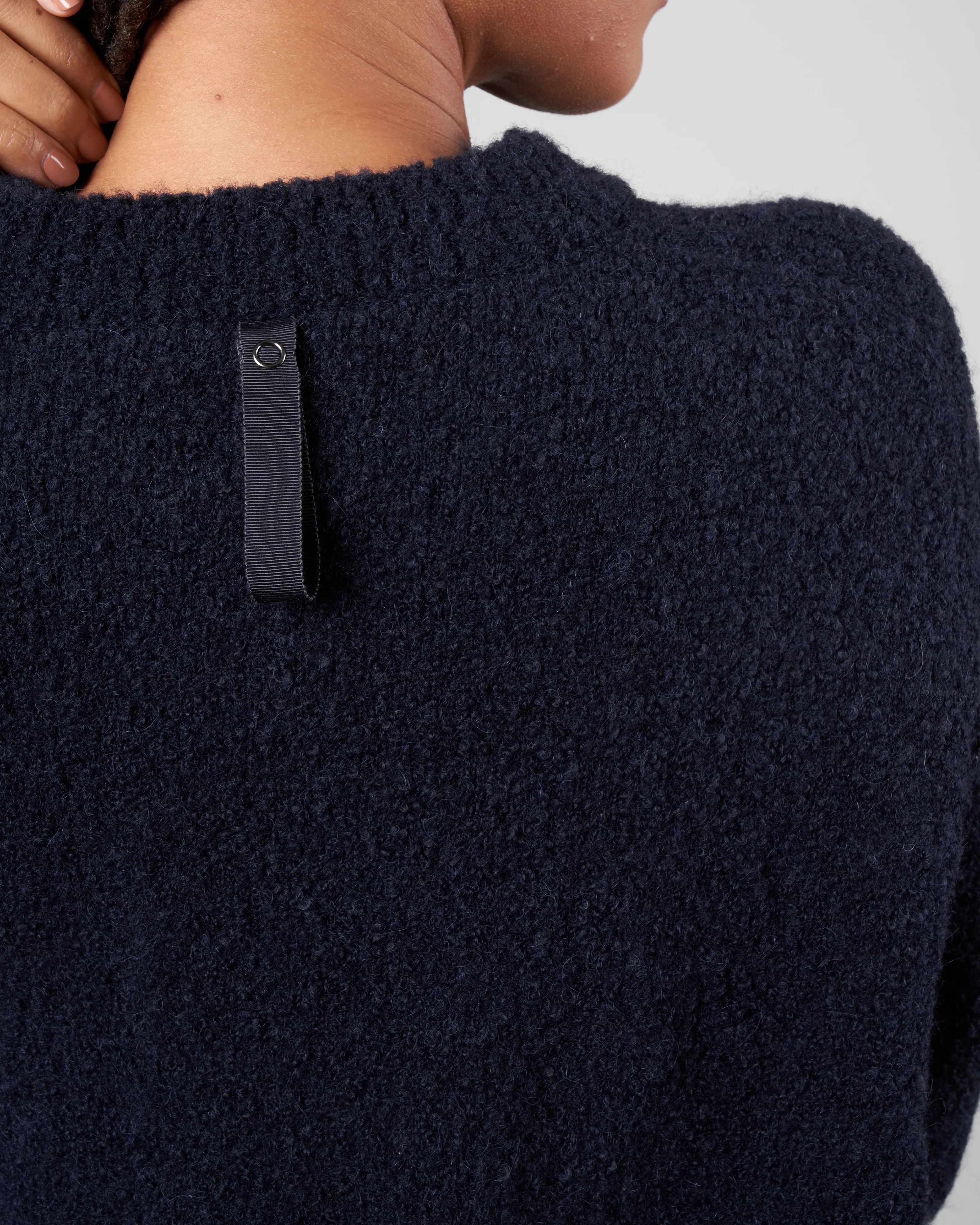 boucle alpaca sweater slit cuff easy pullover - dark navy - Image 5