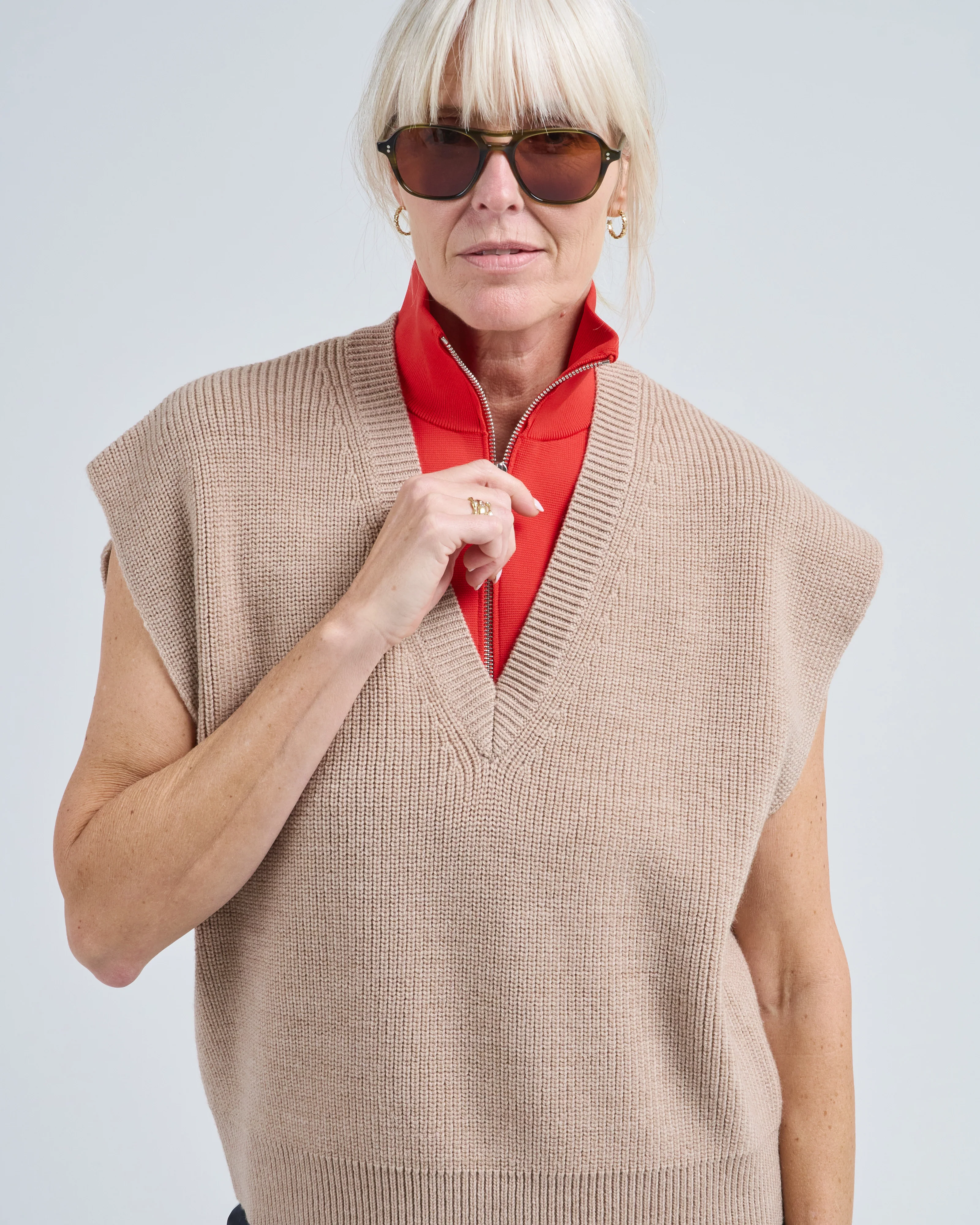cardigan stitch sweater vest with removable dickie