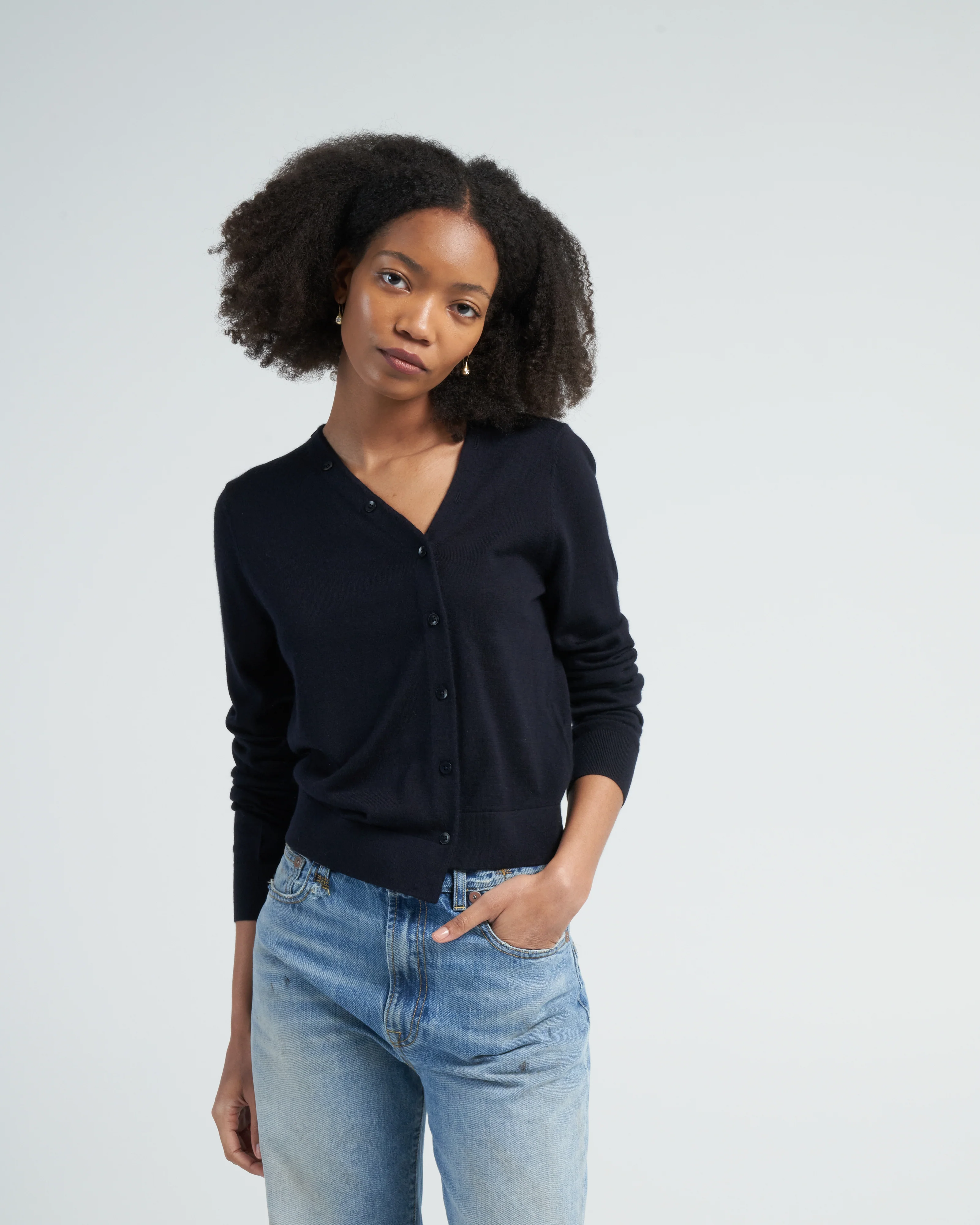 cashmere silk asymmetrical cardigan - navy - Image 2