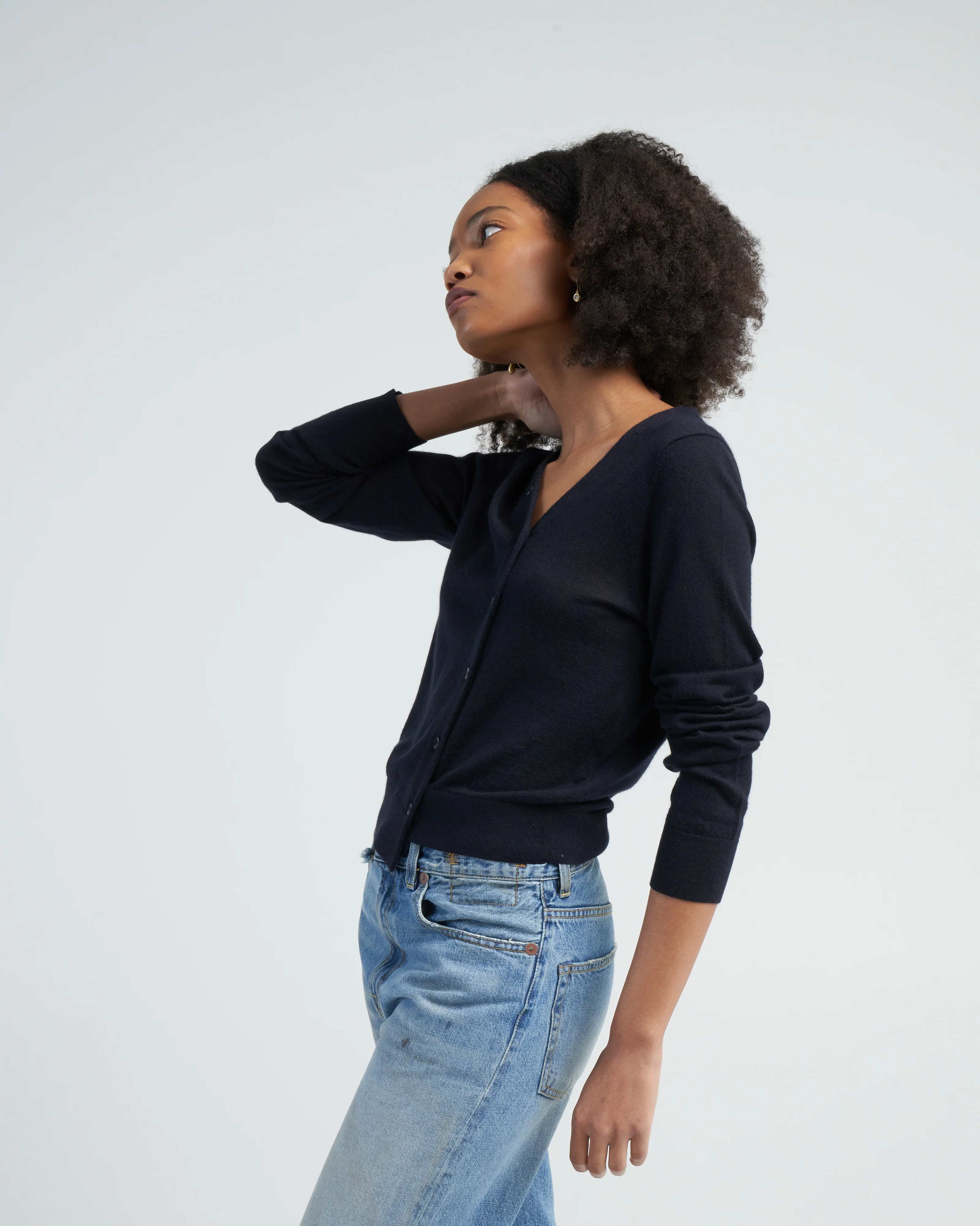 cashmere silk asymmetrical cardigan - navy - Image 3