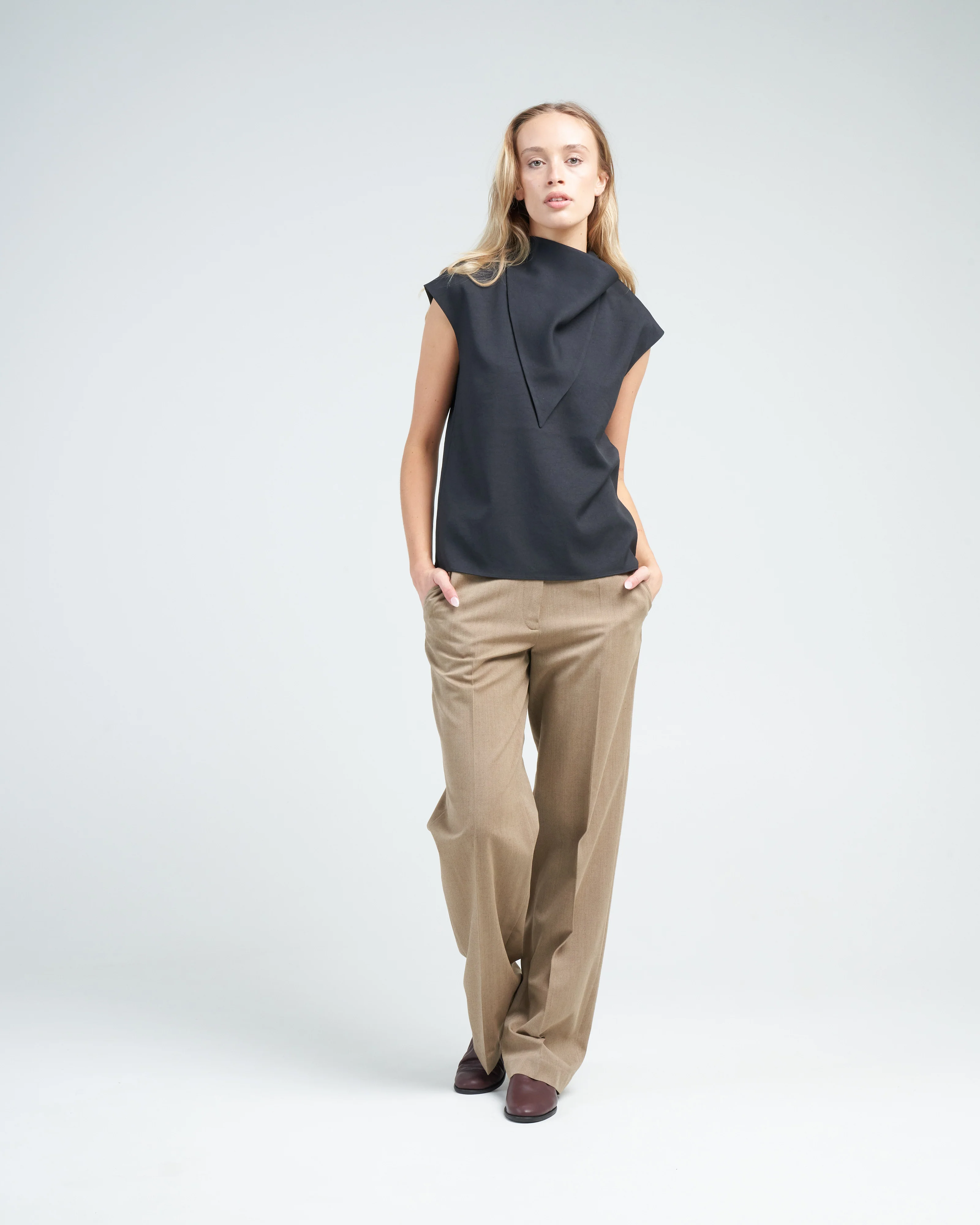 chalky drape handkerchief top - black - Image 3