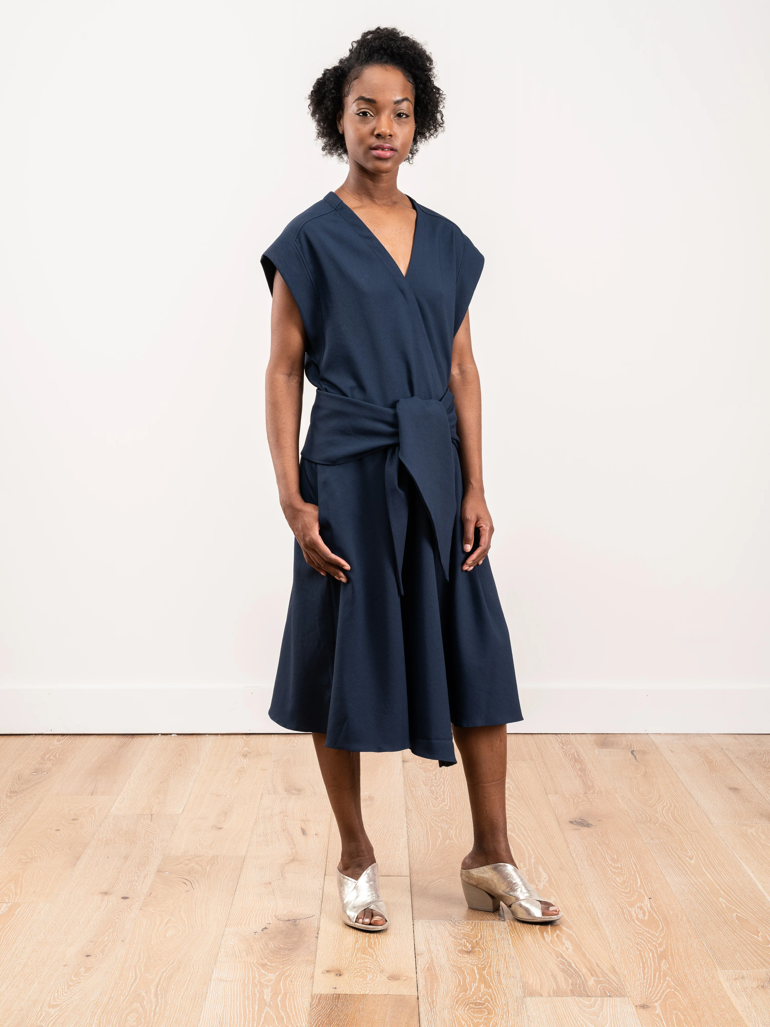 chalky drape wrap dress - navy - Image 2