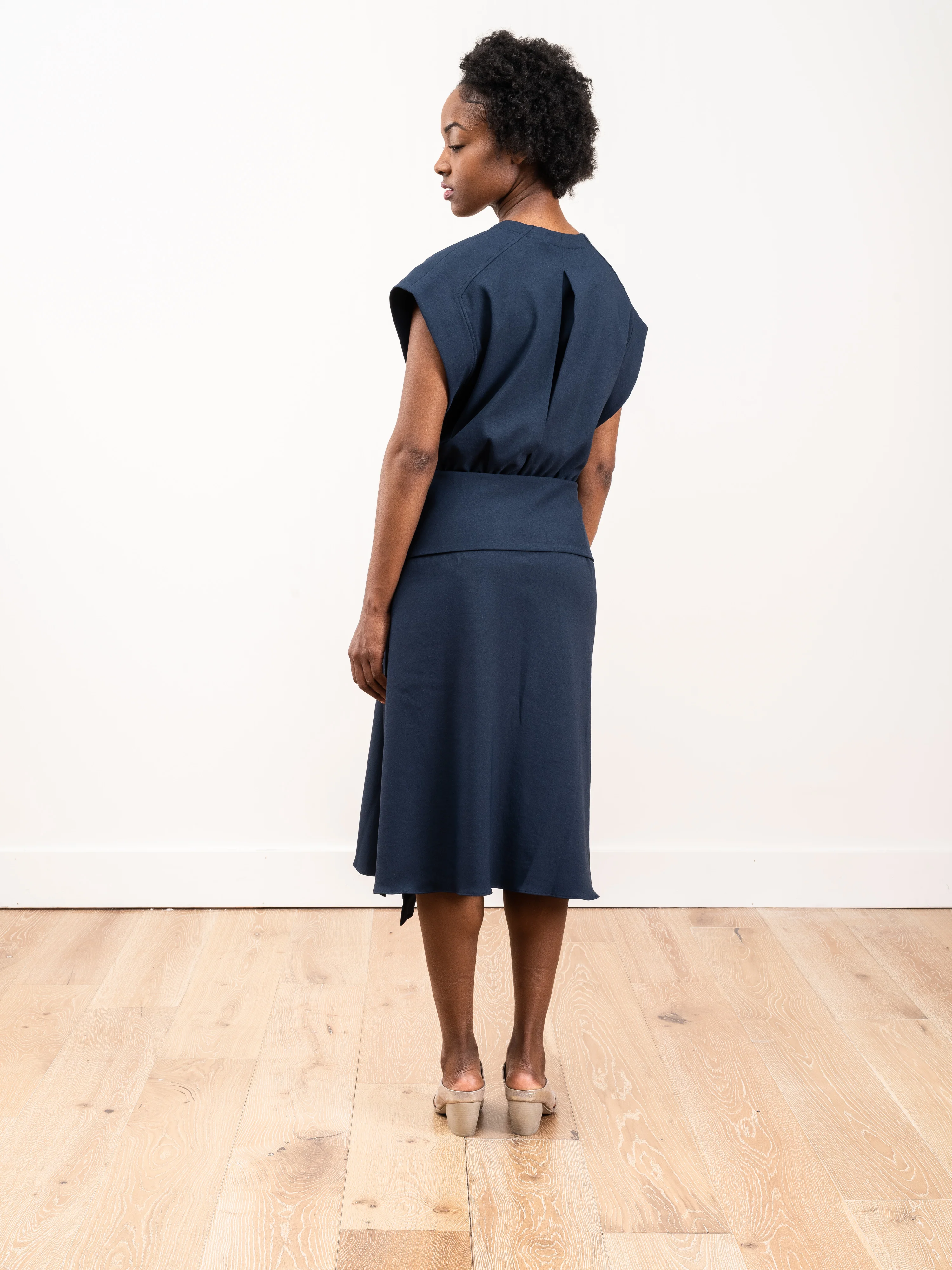 chalky drape wrap dress - navy - Image 3