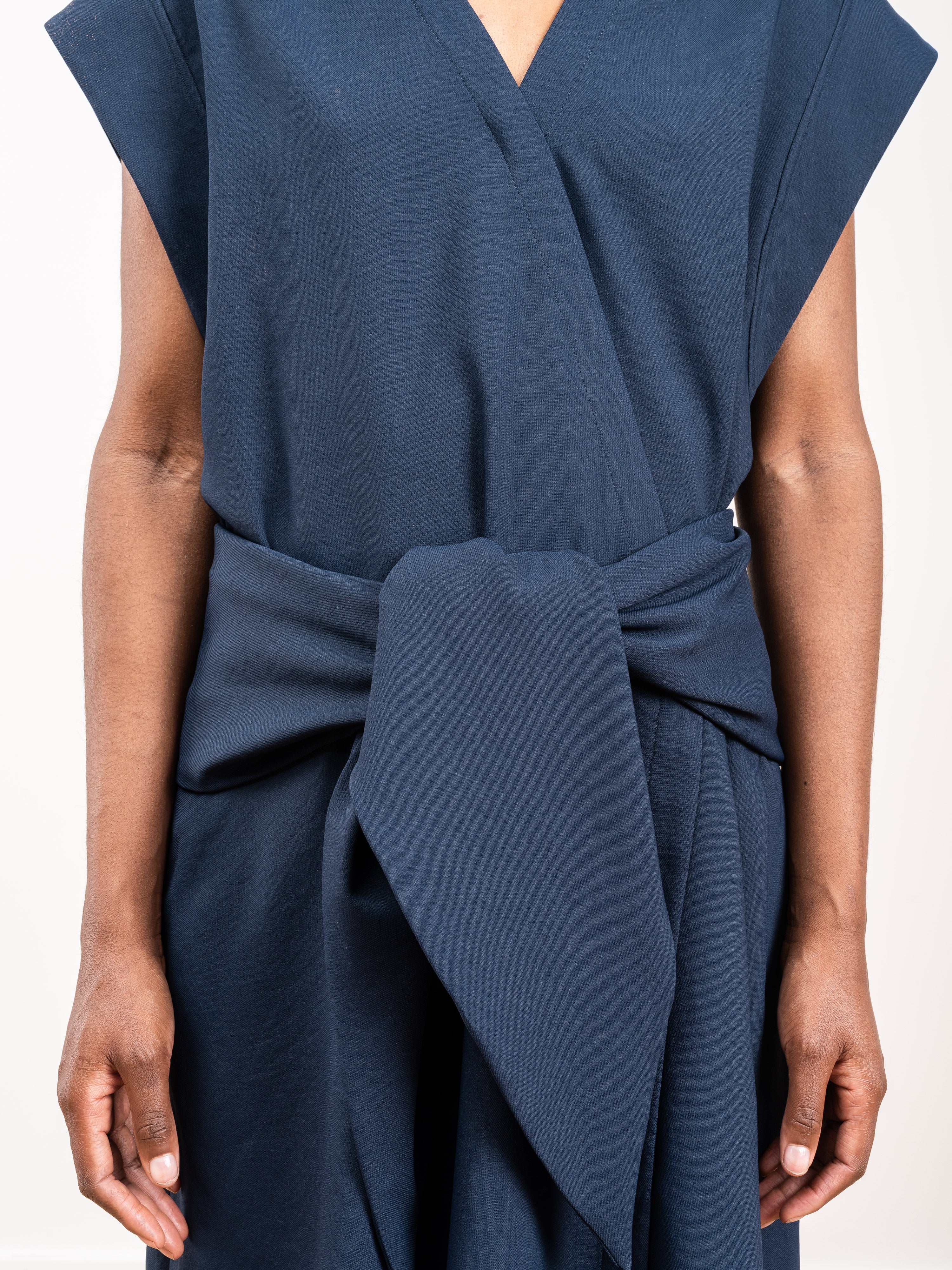 chalky drape wrap dress - navy - Image 4