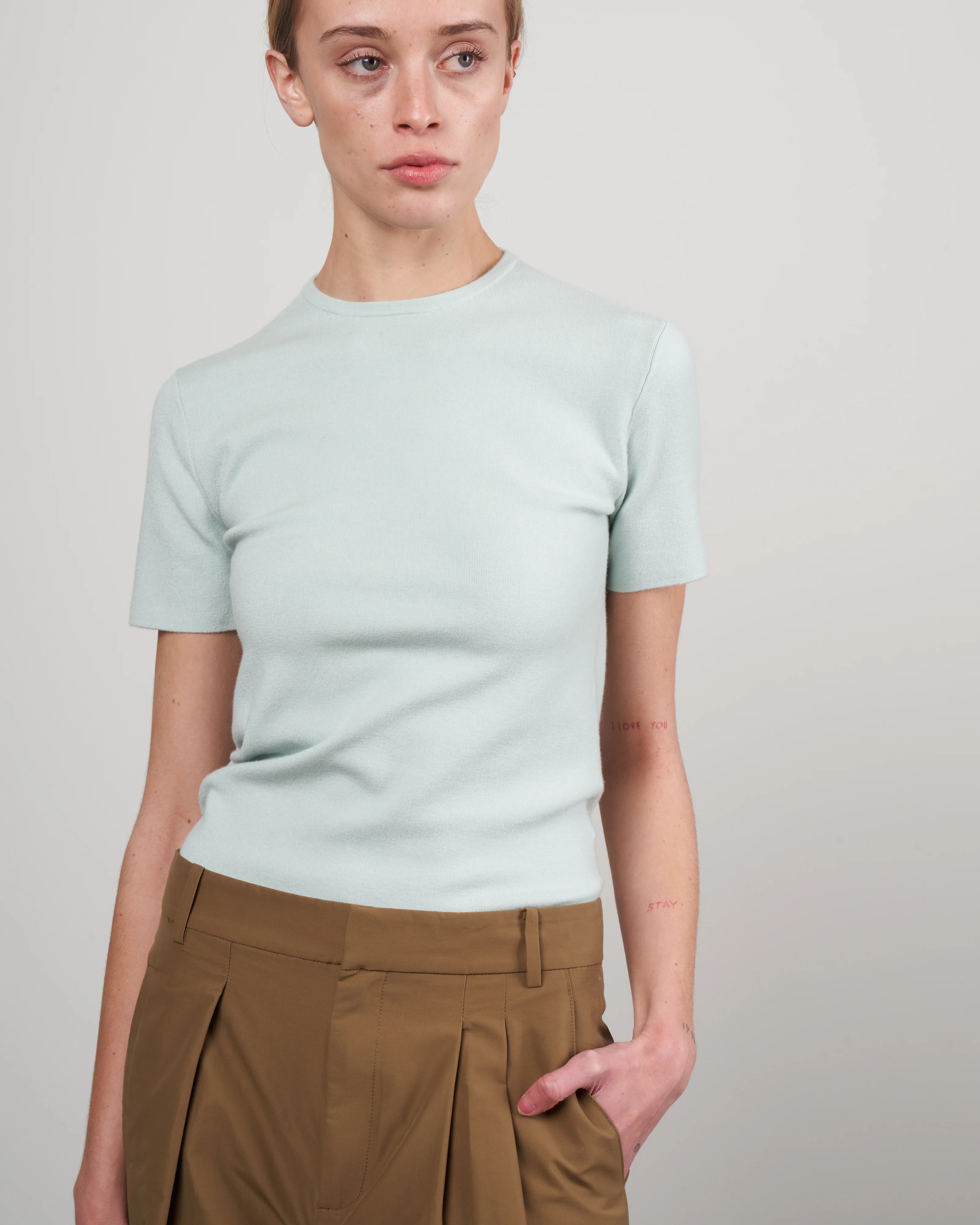 cashmere tee - light blue sage