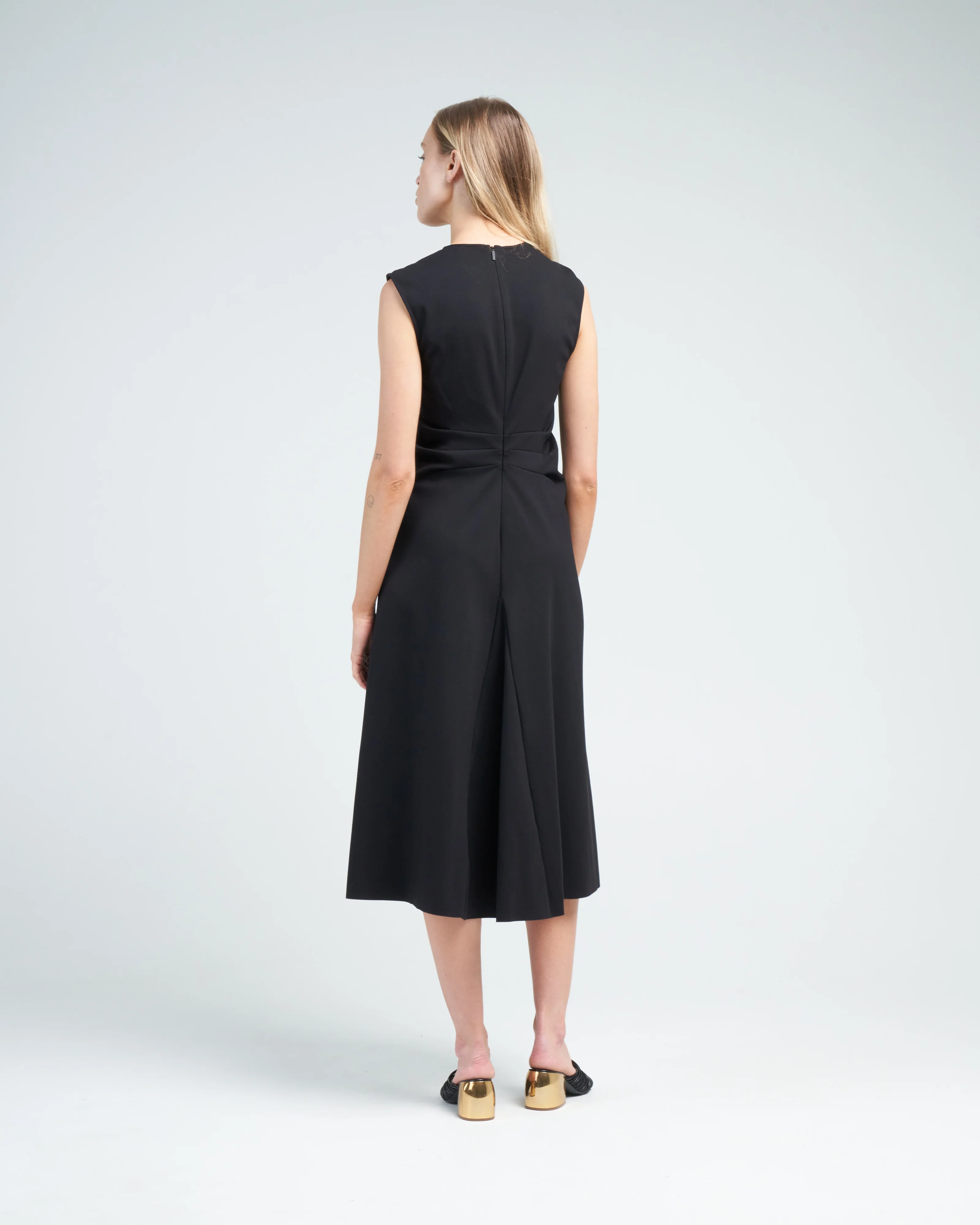 compact ultra stretch knit vneck godet dress - Image 4