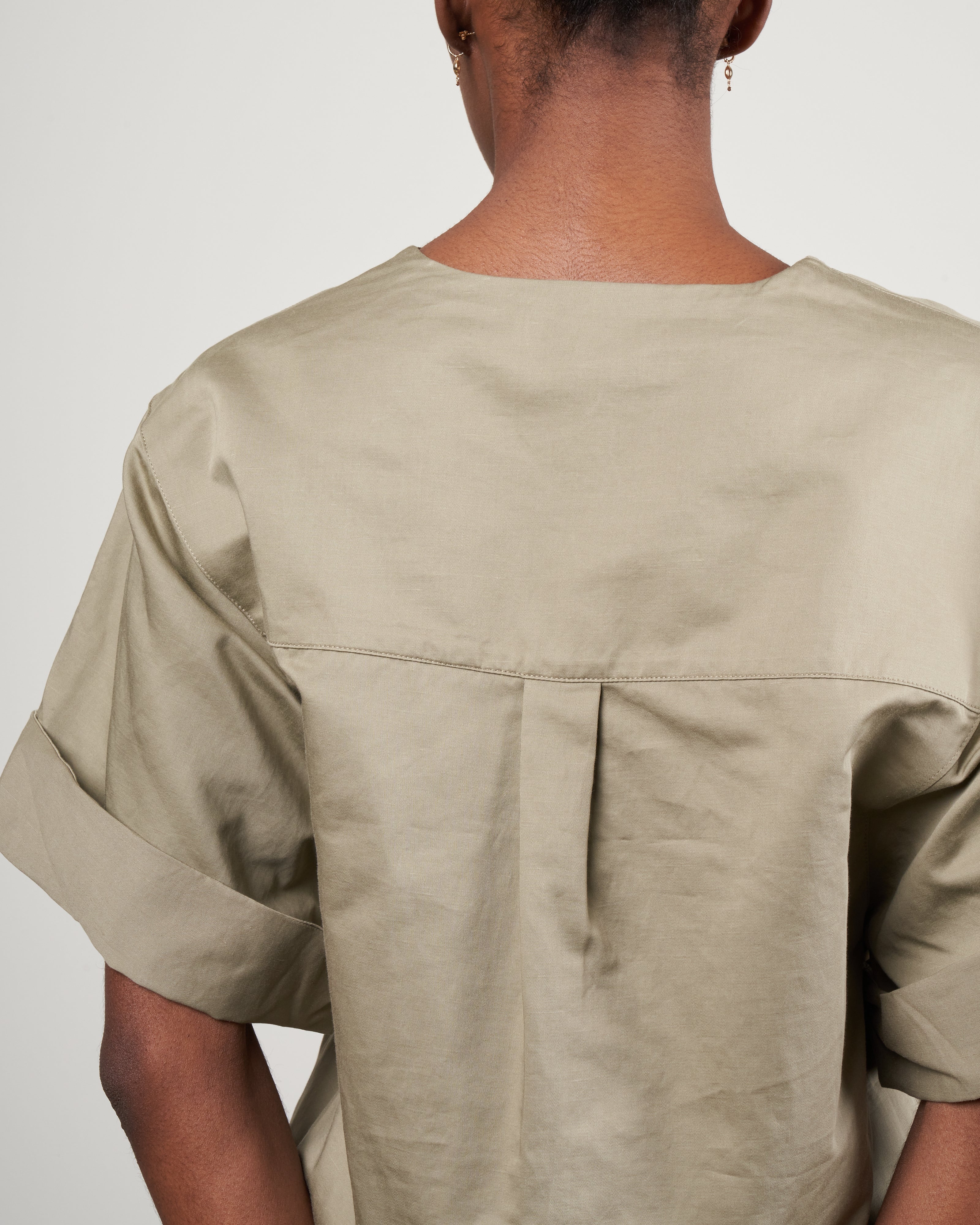 cotton linen sateen v neck top - dark clay - Image 5