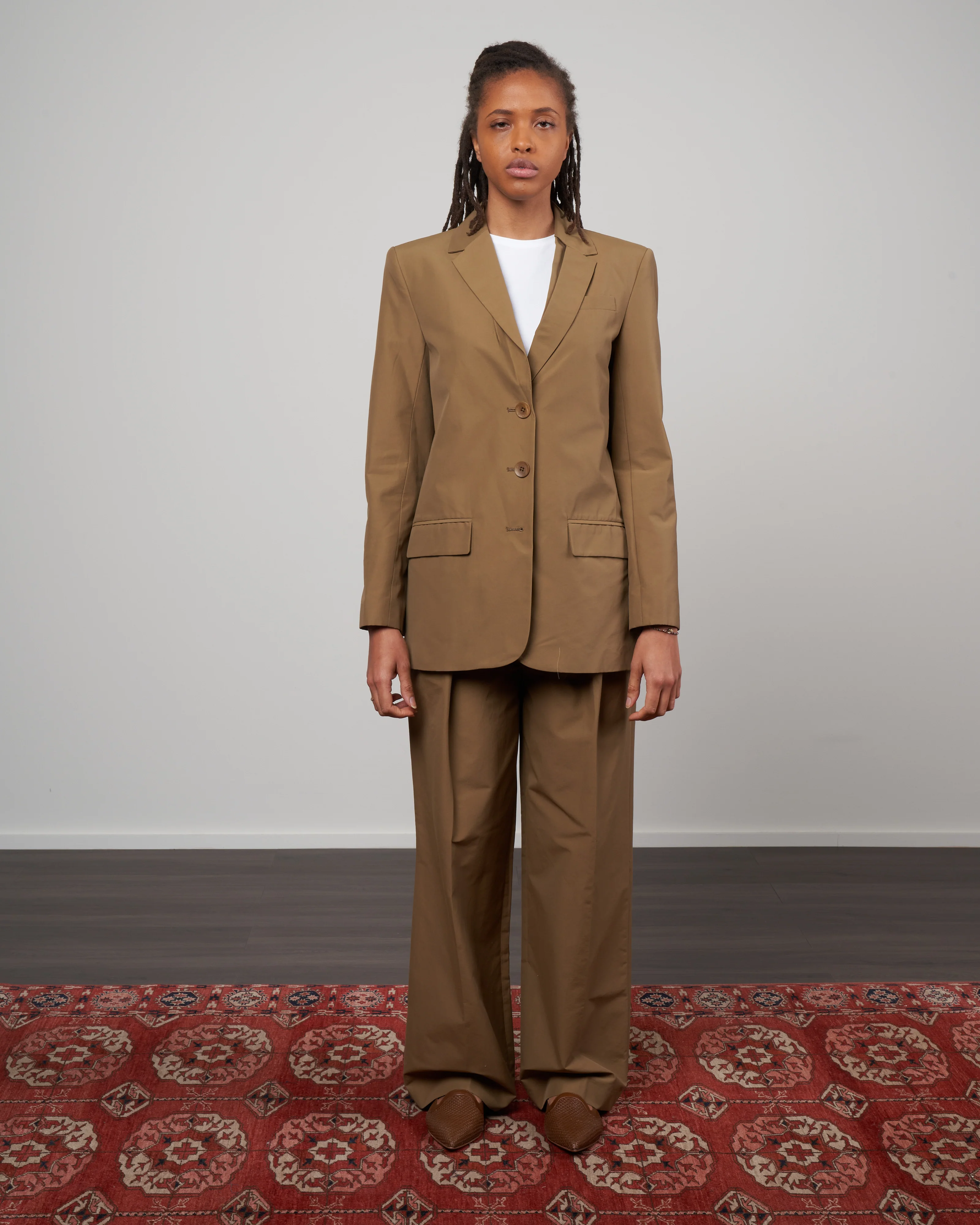 cotton nylon cut out lapel blazer - beige - Image 2