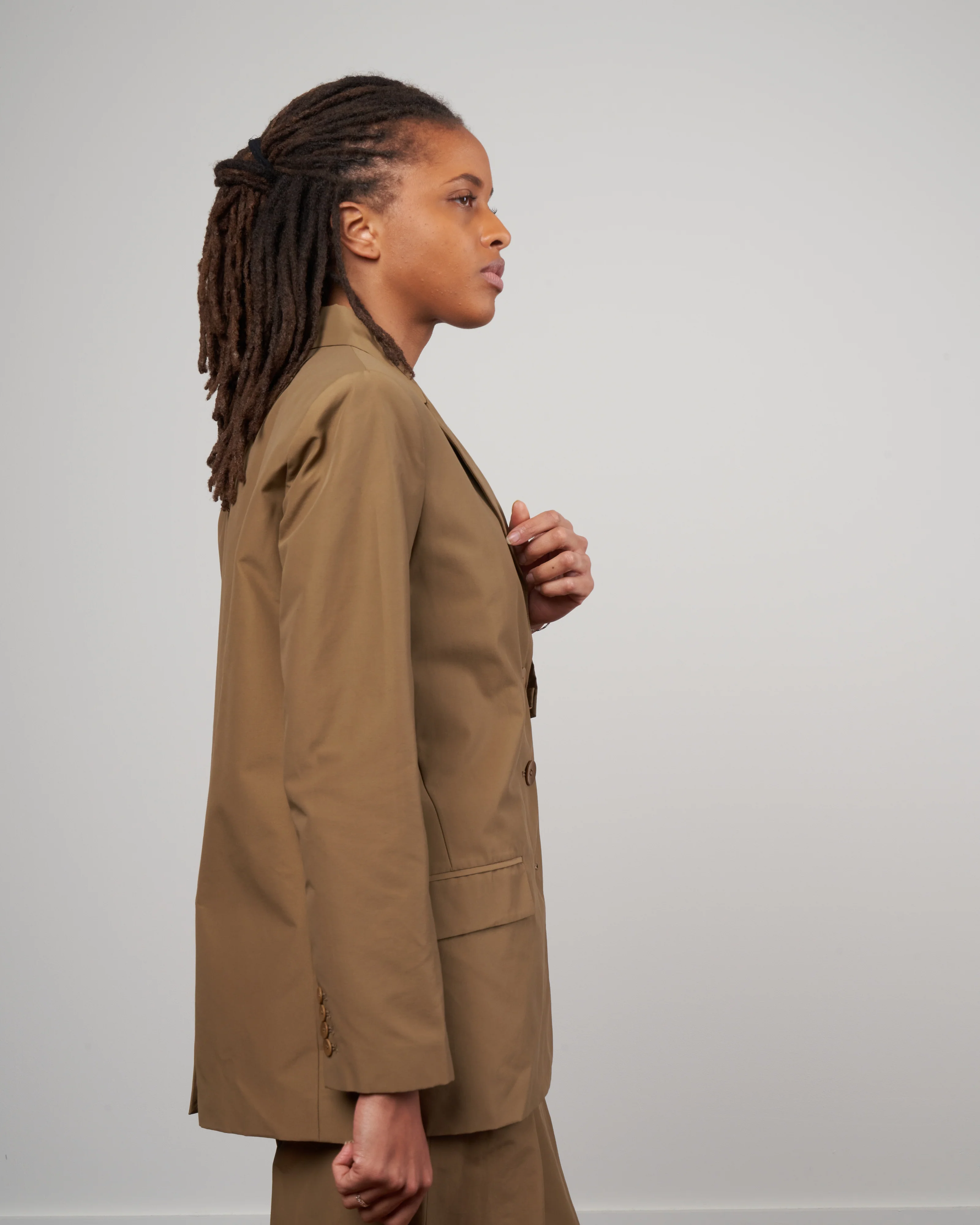 cotton nylon cut out lapel blazer - beige - Image 3