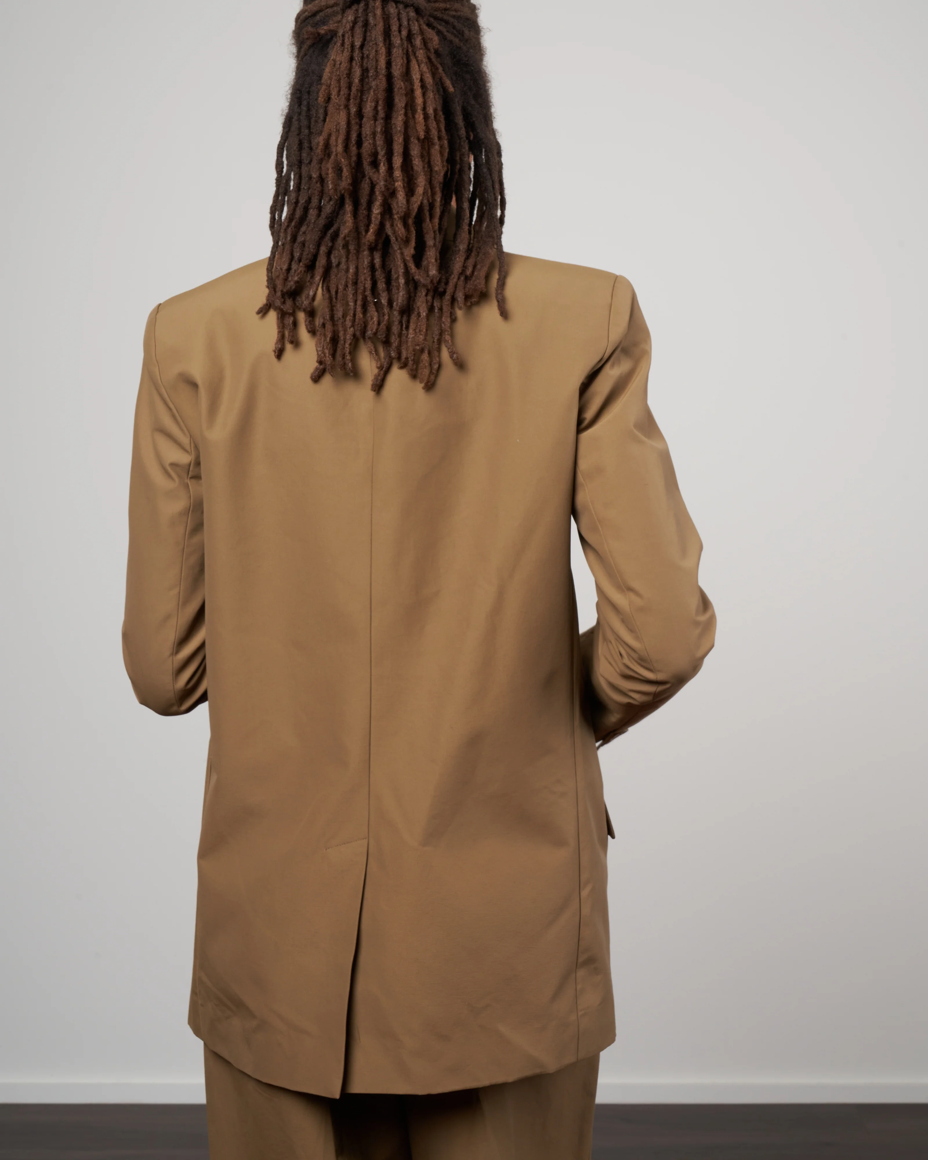 cotton nylon cut out lapel blazer - beige - Image 4