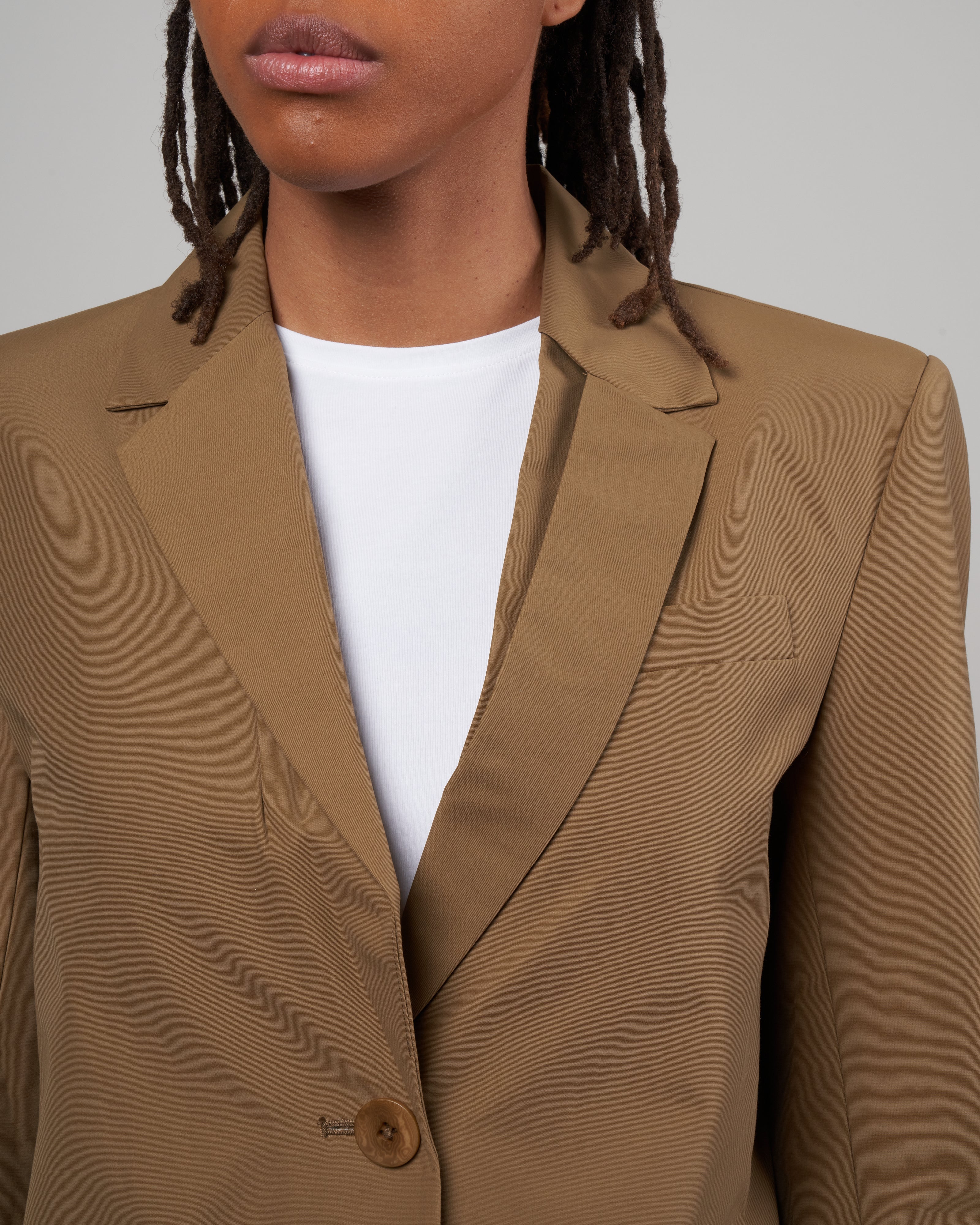 cotton nylon cut out lapel blazer - beige - Image 5