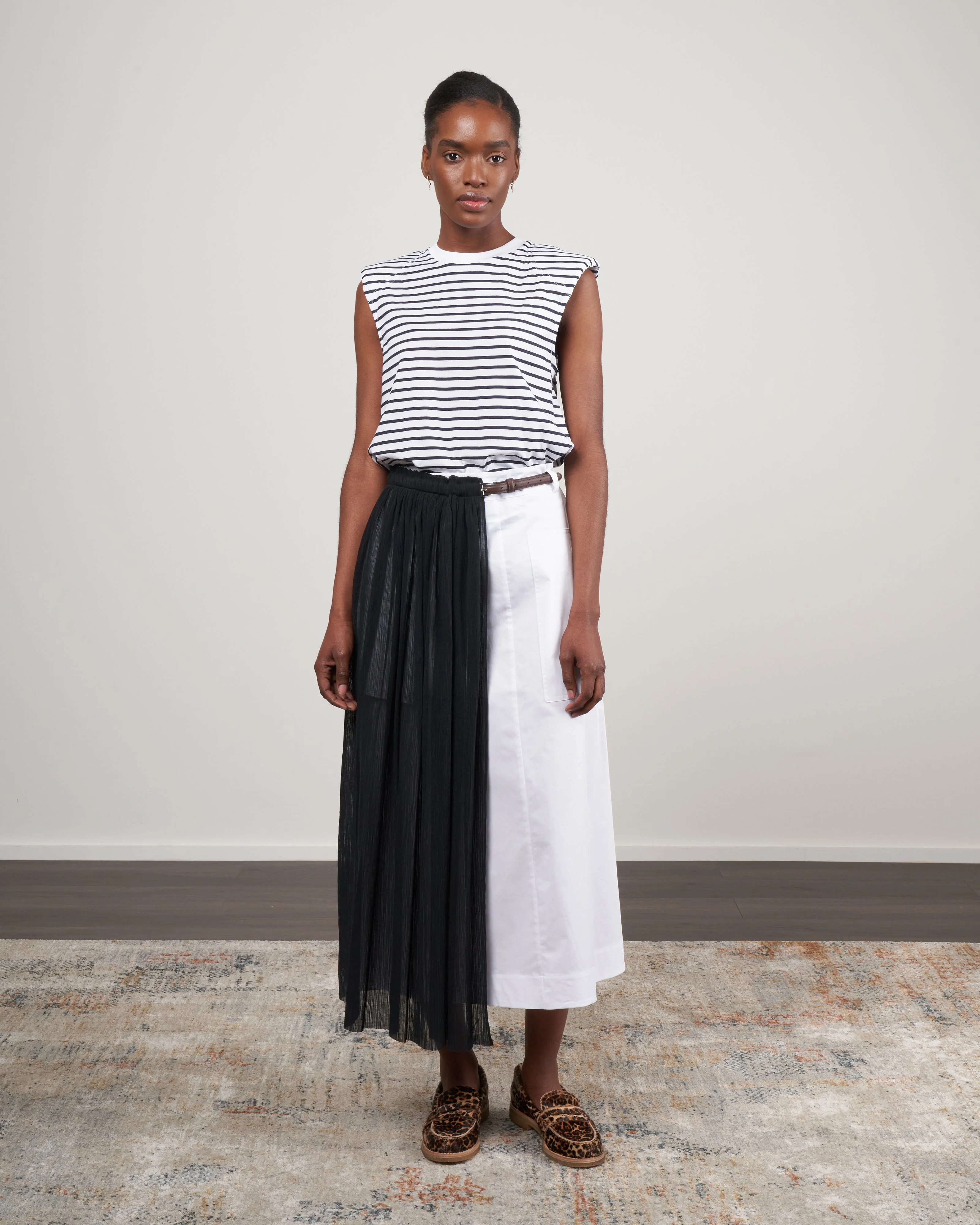 crepe gauze half layered full skirt - black/ white multi - Image 2