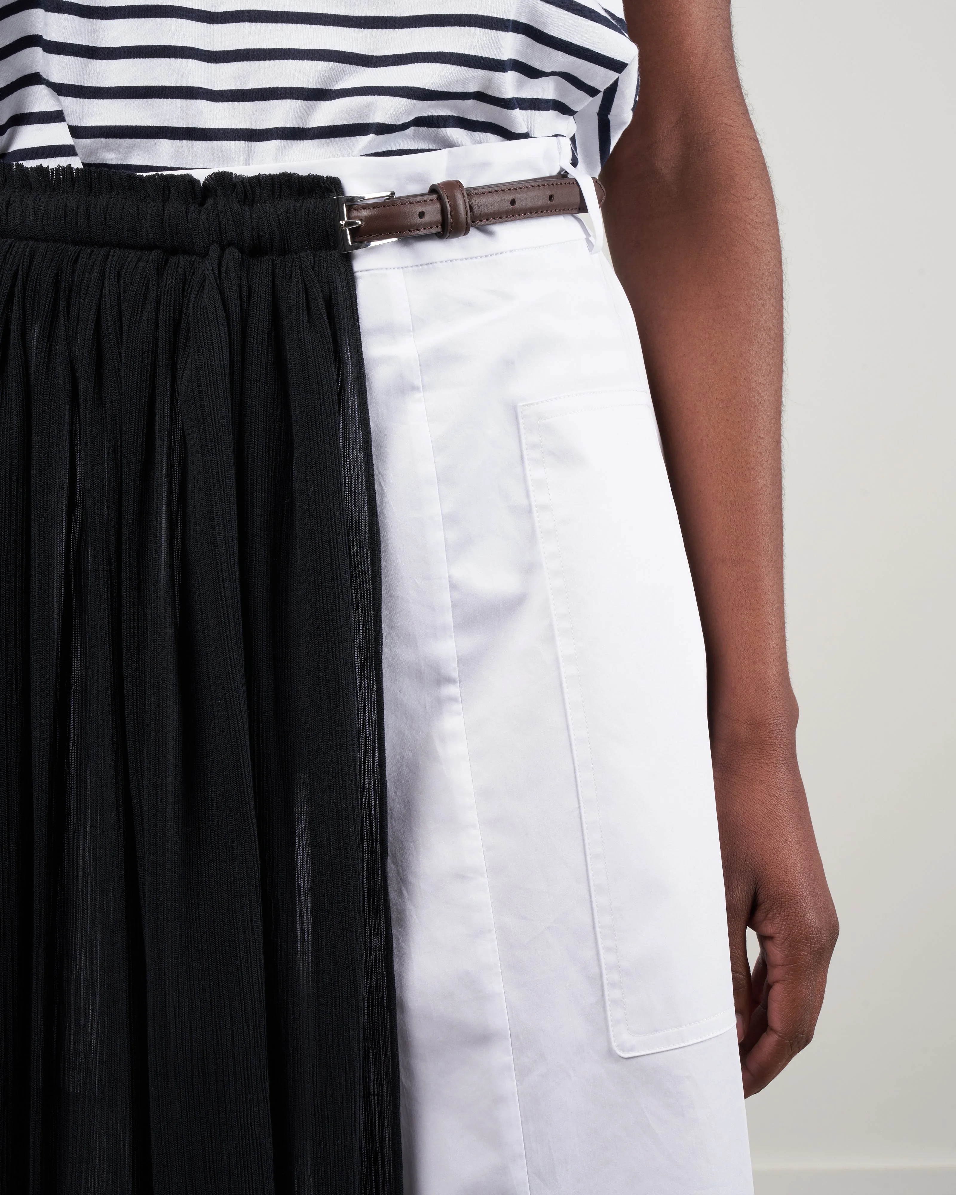 crepe gauze half layered full skirt - black/ white multi - Image 5