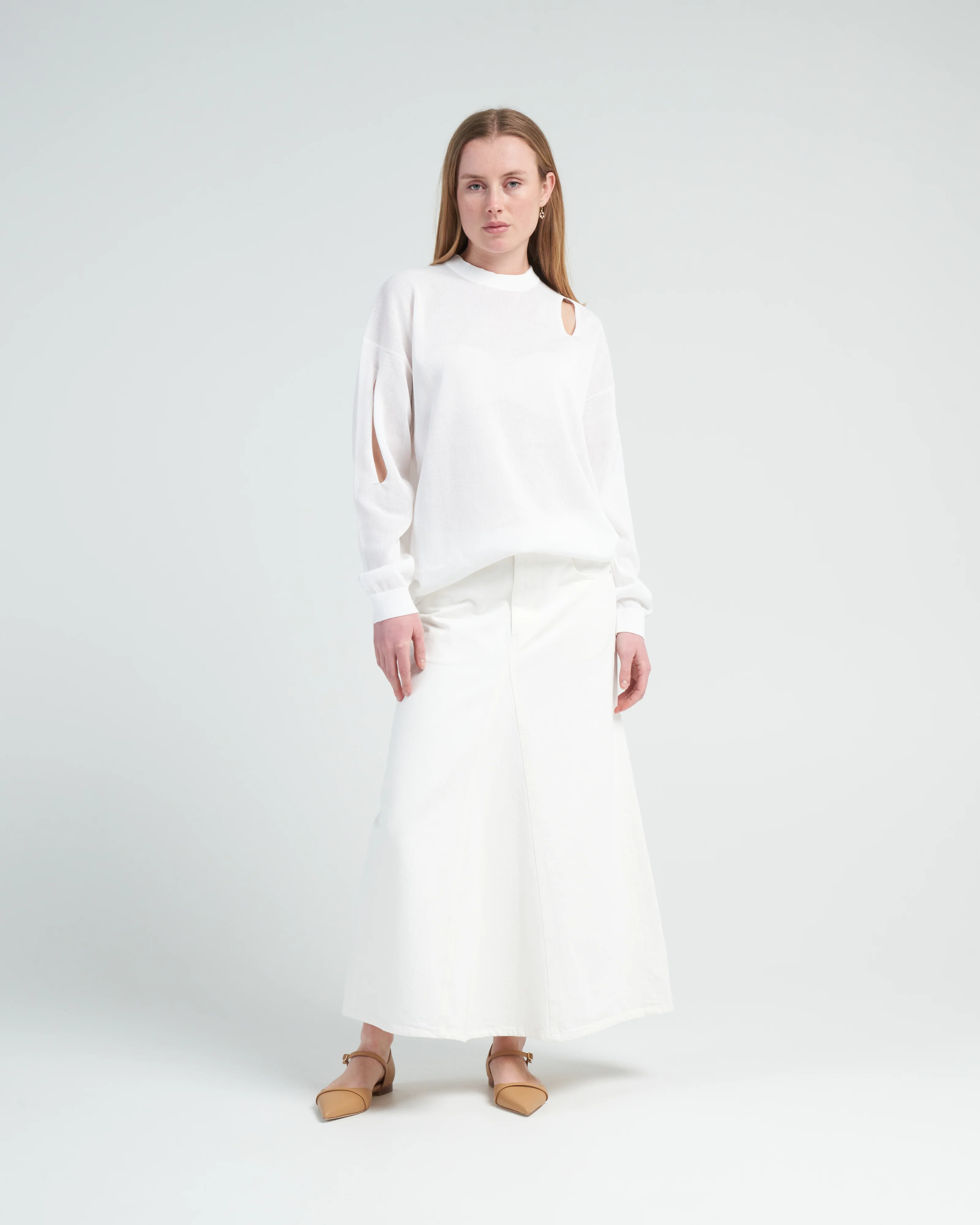 crispy cotton slit detail oversized pullover - white - Image 2