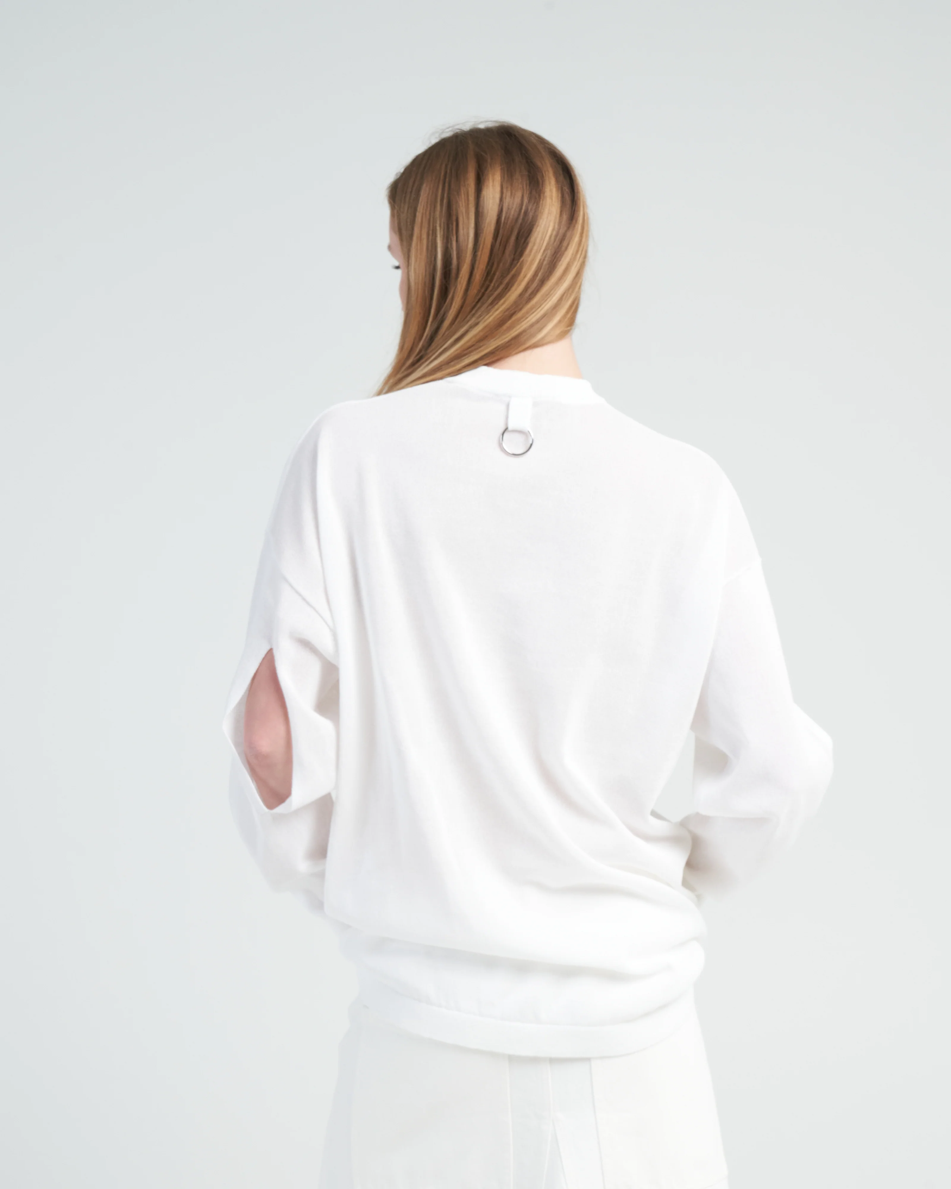 crispy cotton slit detail oversized pullover - white - Image 4