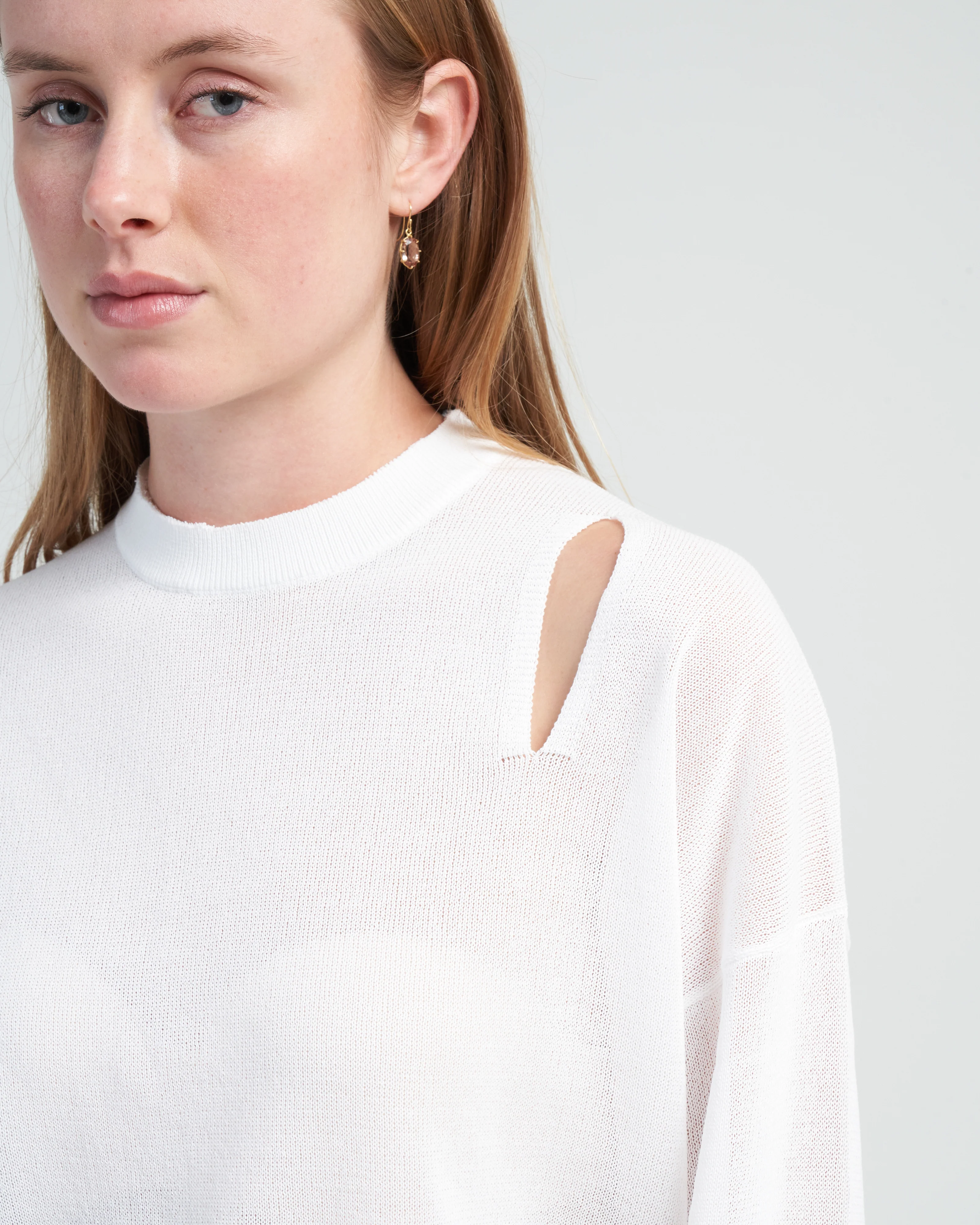 crispy cotton slit detail oversized pullover - white - Image 5